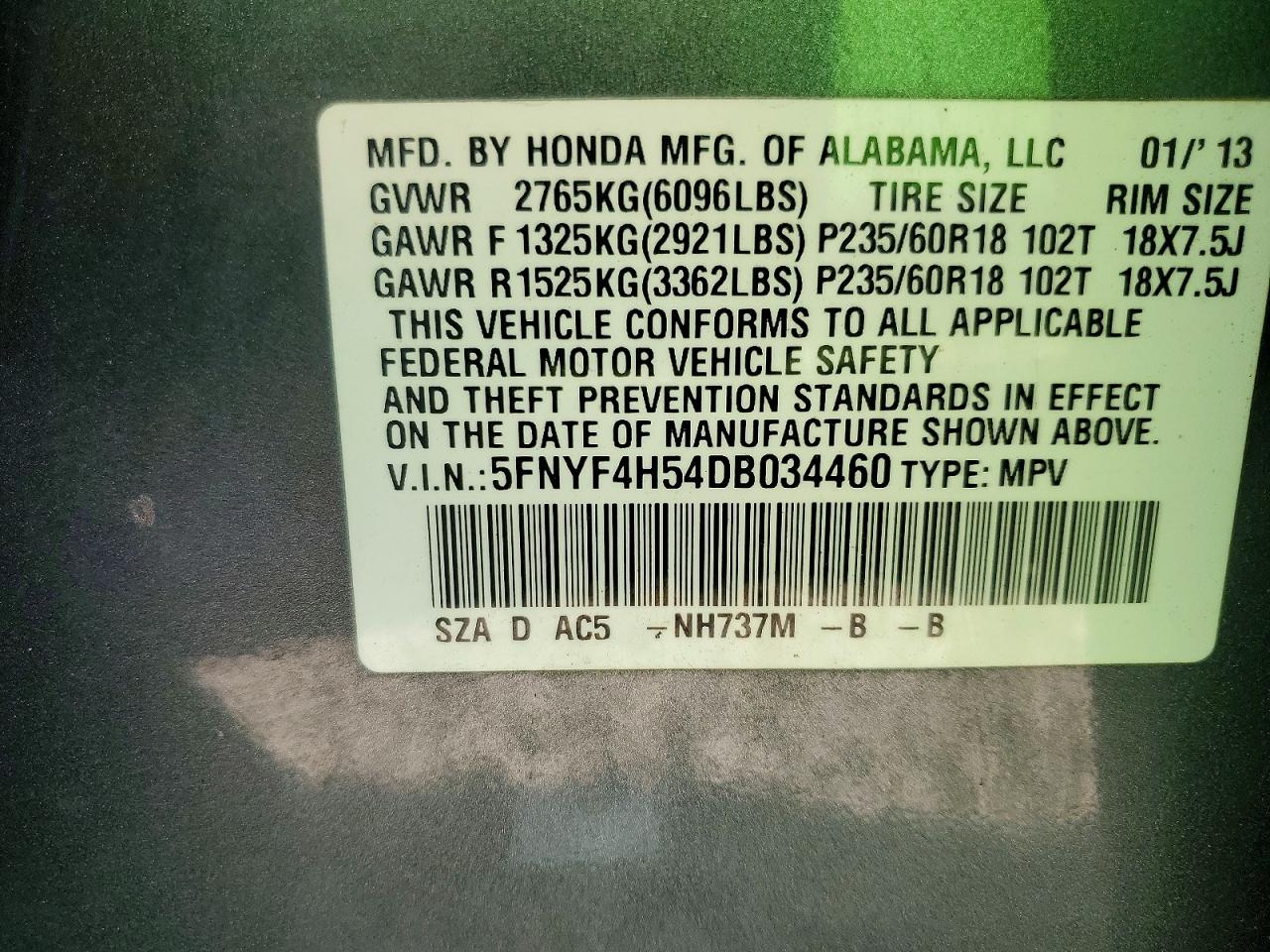 2013 Honda Pilot Exl Gray vin: 5FNYF4H54DB034460