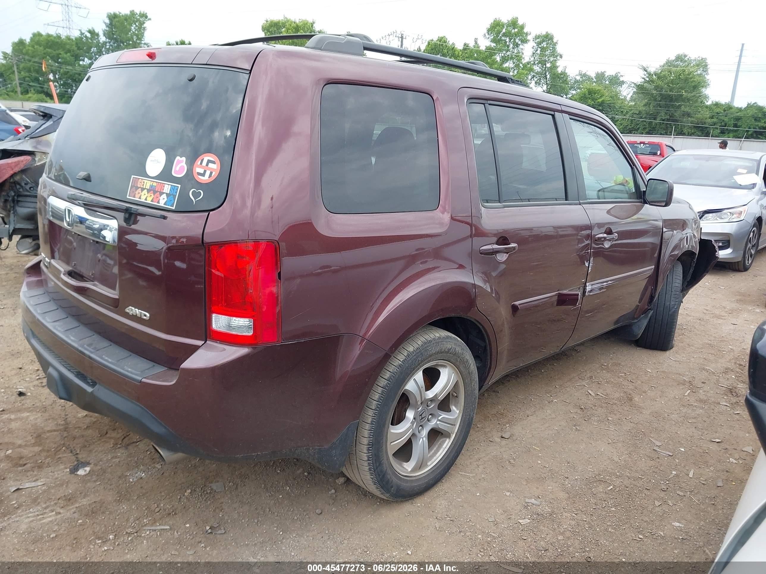 2013 Honda Pilot Ex-l Темно-бордовый vin: 5FNYF4H54DB042901