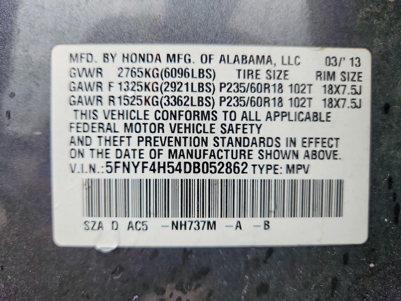 2013 Honda Pilot Exl Gray vin: 5FNYF4H54DB052862