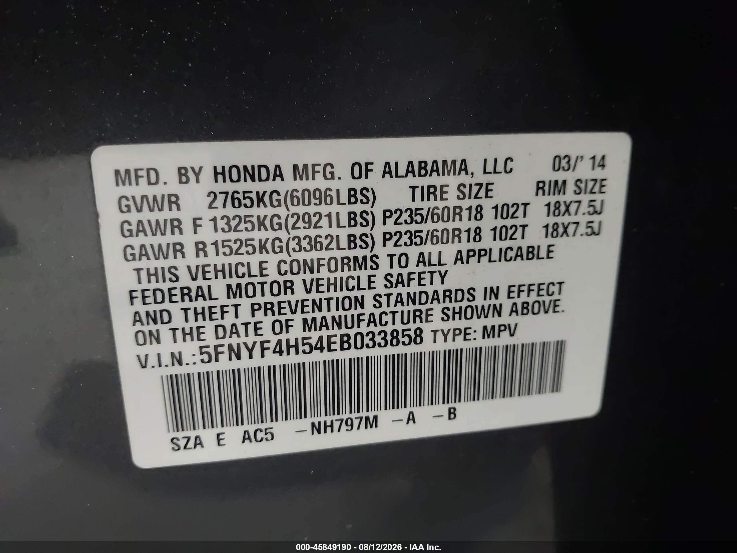 2014 Honda Pilot Ex-l Gray vin: 5FNYF4H54EB033858