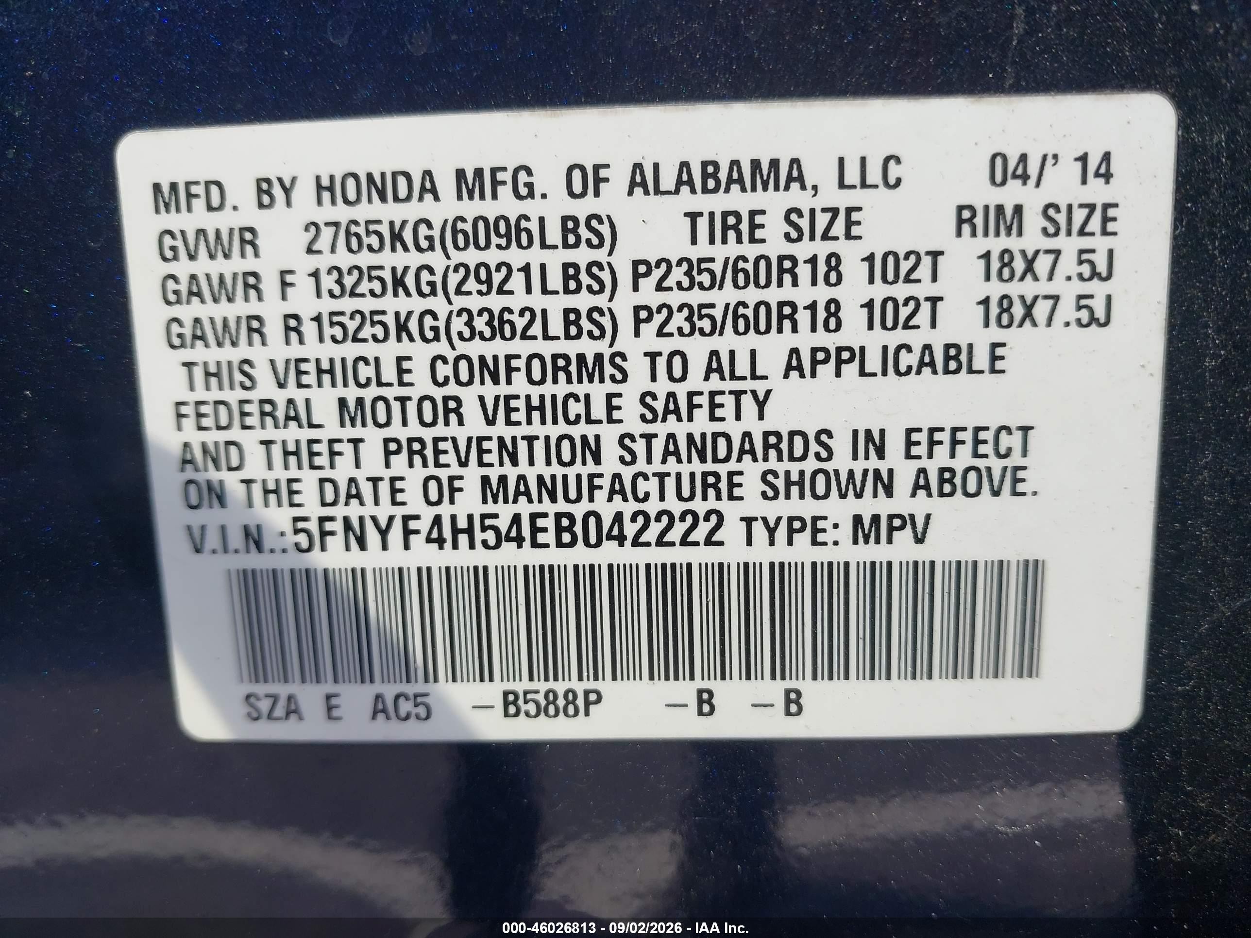2014 Honda Pilot Ex-l Black vin: 5FNYF4H54EB042222