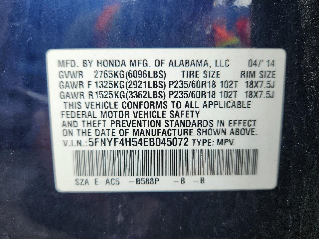 2014 Honda Pilot Exl Синий vin: 5FNYF4H54EB045072