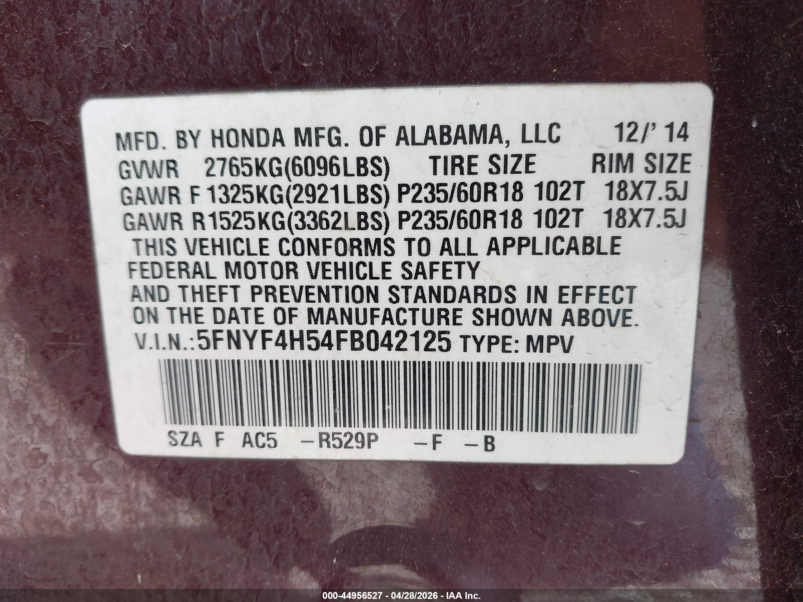 2015 Honda Pilot Ex-l Черный vin: 5FNYF4H54FB042125