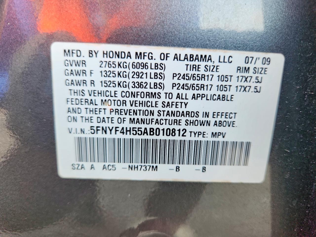 2010 Honda Pilot Exl Gray vin: 5FNYF4H55AB010812