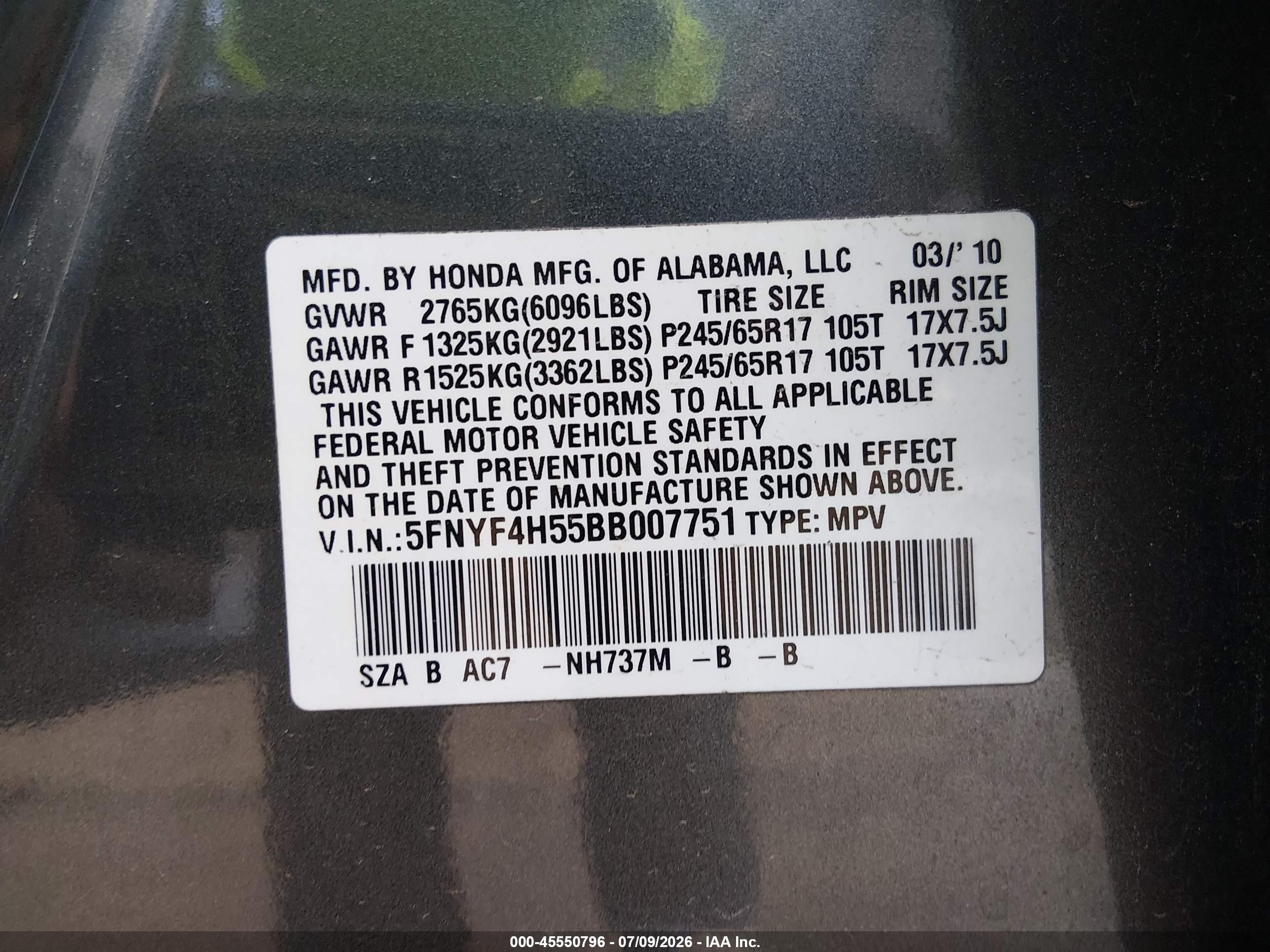 2011 Honda Pilot Ex-l Черный vin: 5FNYF4H55BB007751