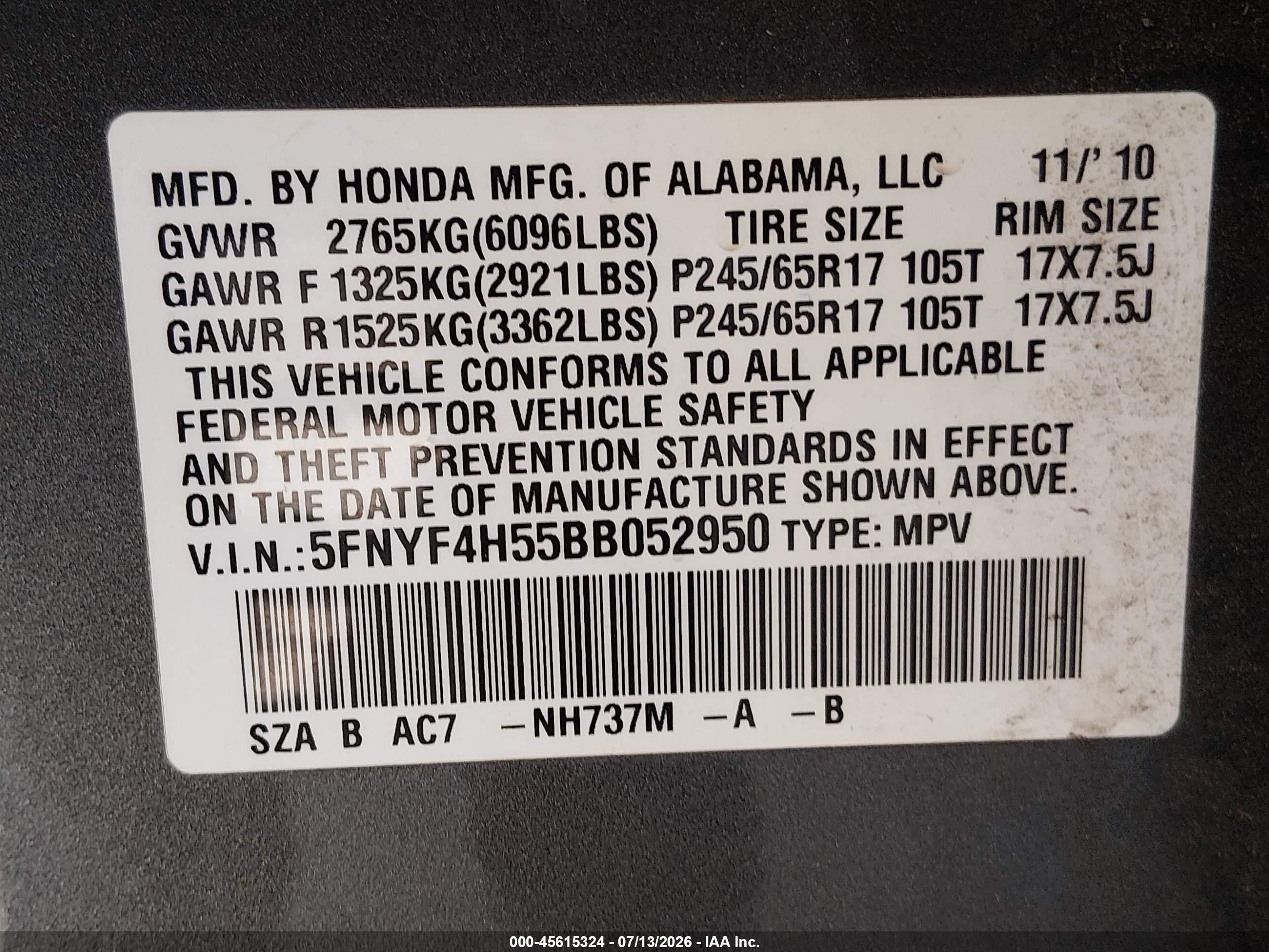 2011 Honda Pilot Ex-l Gray vin: 5FNYF4H55BB052950