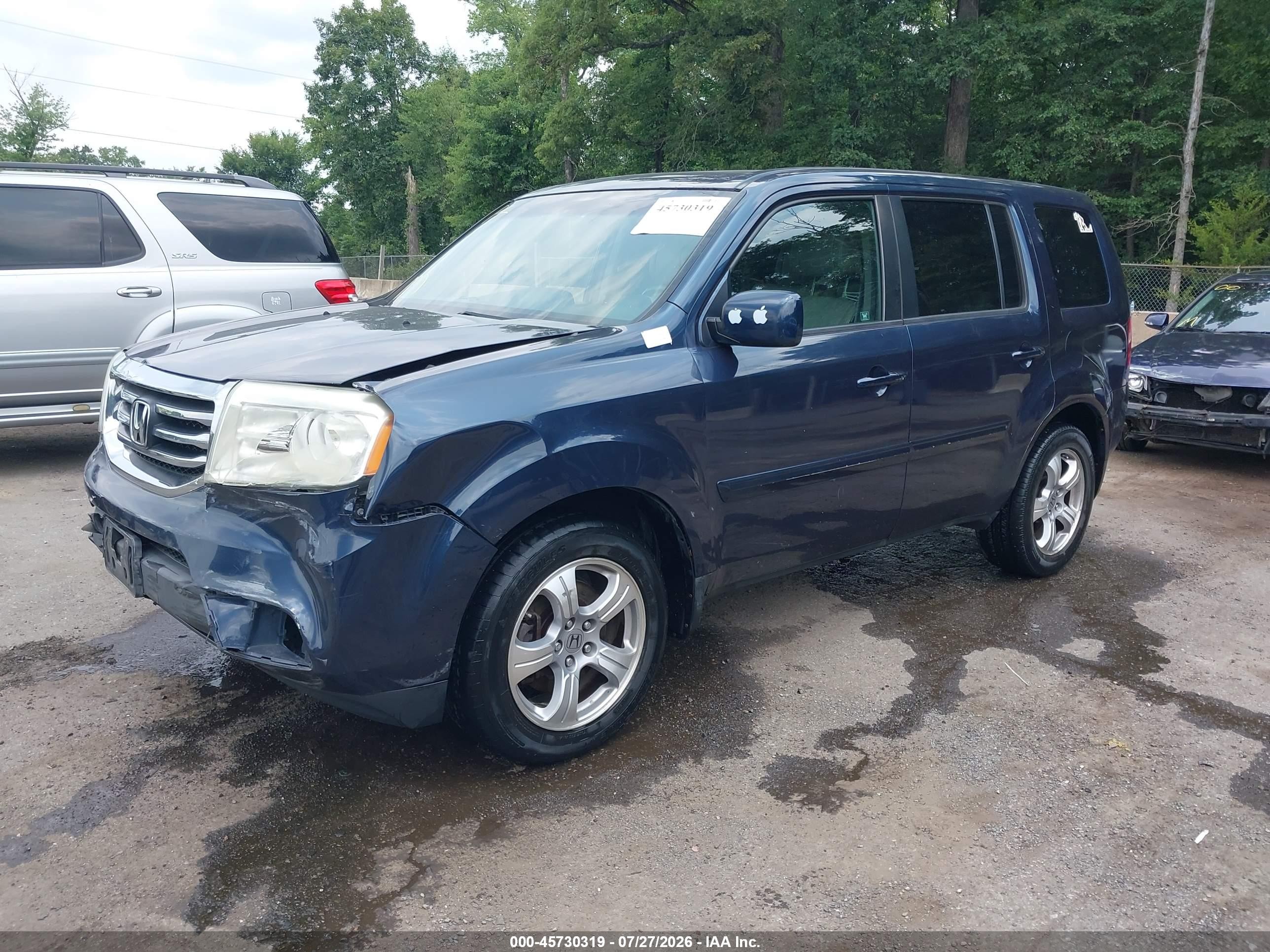2012 Honda Pilot Ex-l Blue vin: 5FNYF4H55CB013342