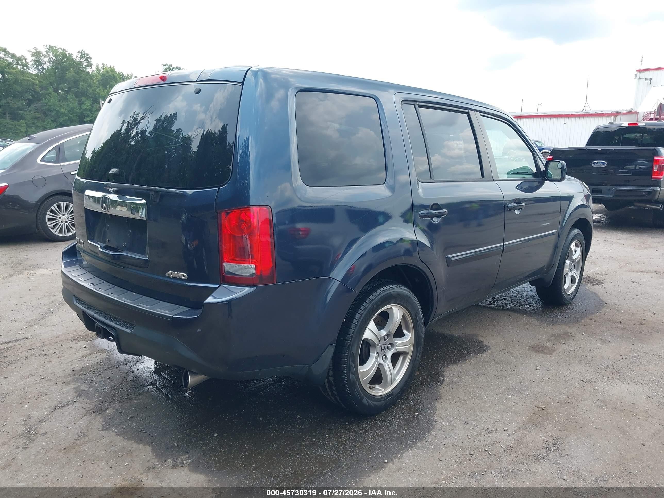 2012 Honda Pilot Ex-l Blue vin: 5FNYF4H55CB013342