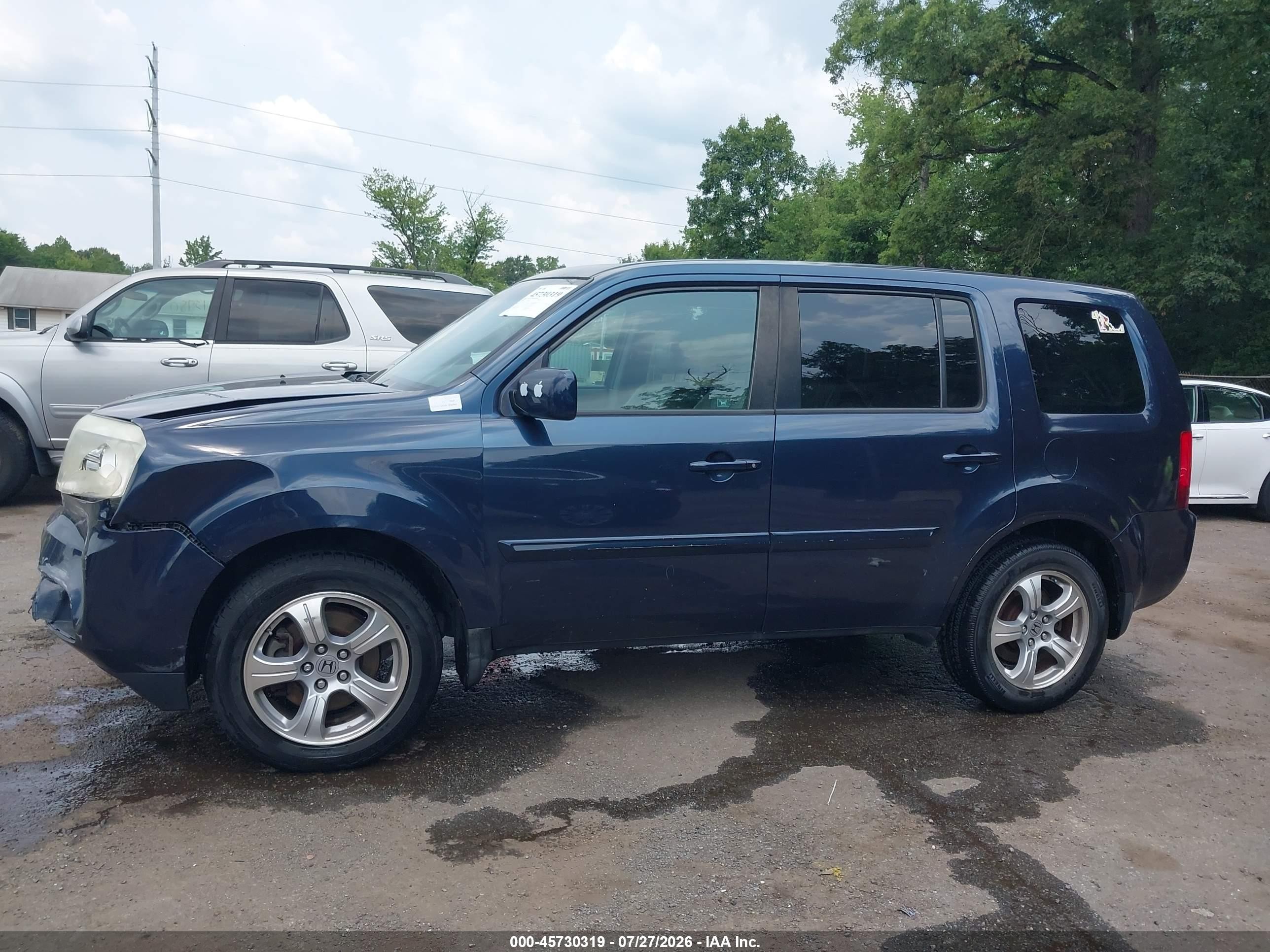 2012 Honda Pilot Ex-l Blue vin: 5FNYF4H55CB013342