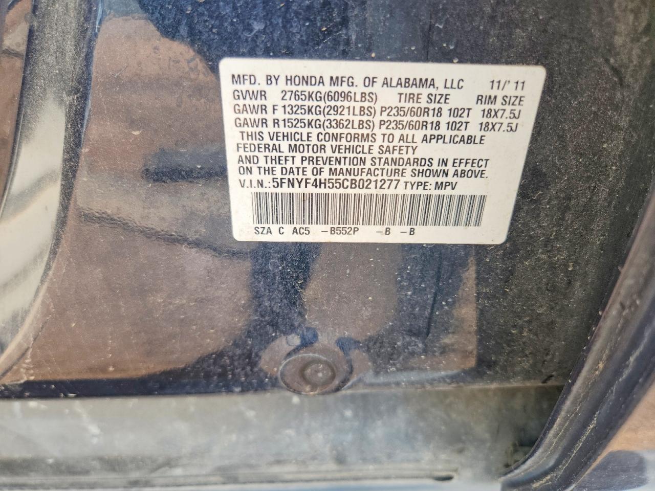 2012 Honda Pilot Exl Синий vin: 5FNYF4H55CB021277