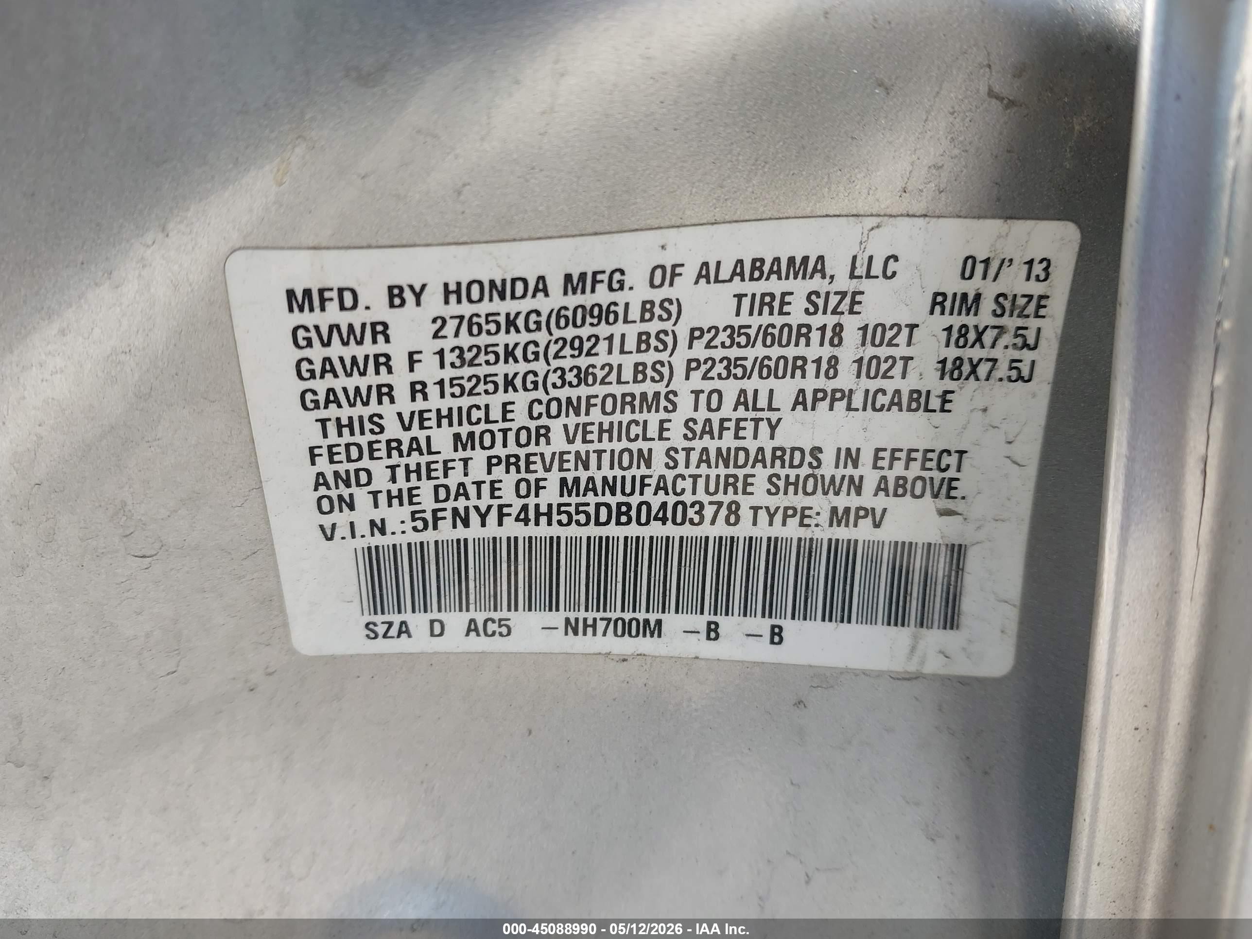 2013 Honda Pilot Ex-l Серебряный vin: 5FNYF4H55DB040378