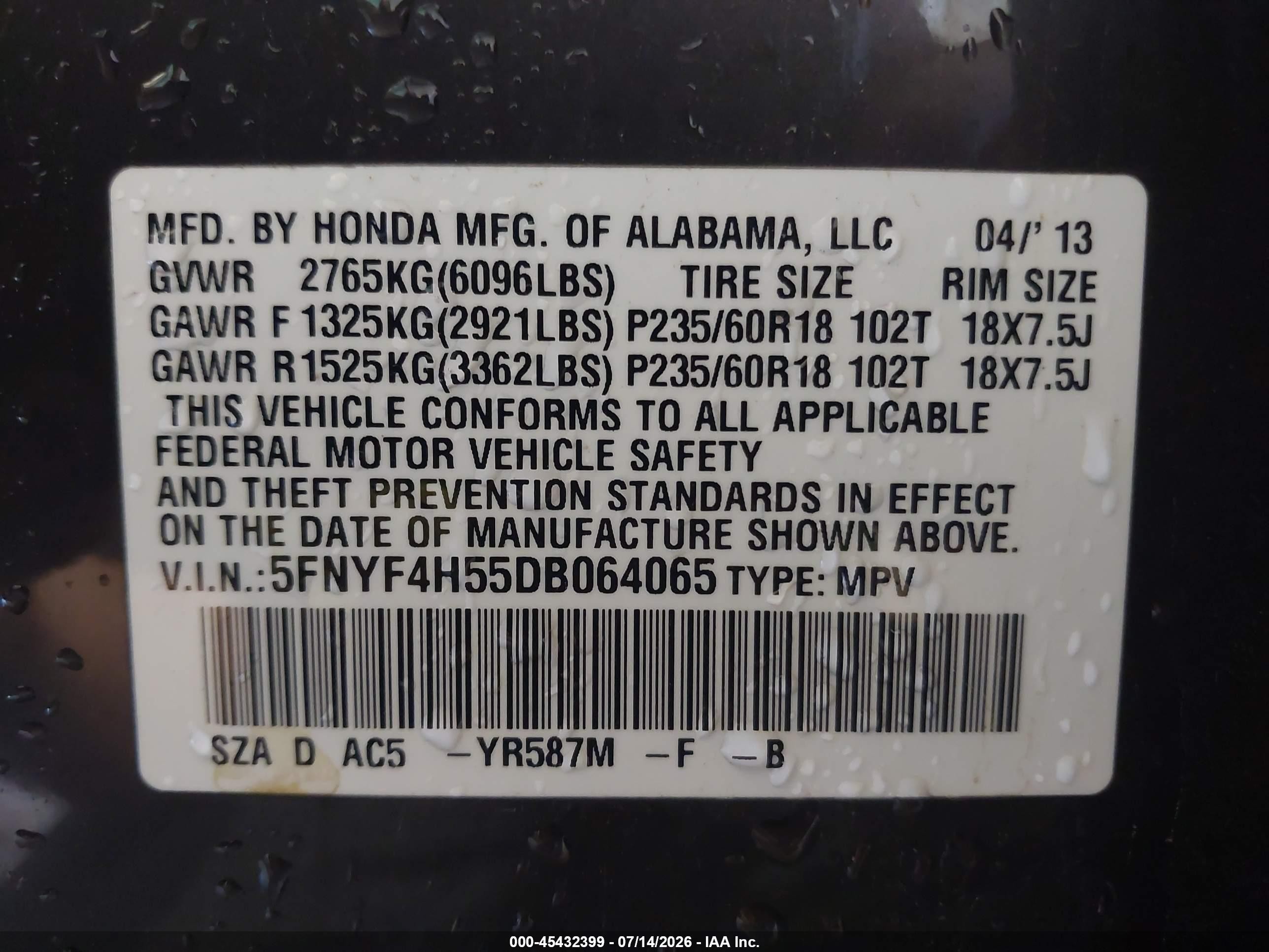 2013 Honda Pilot Ex-l Gray vin: 5FNYF4H55DB064065
