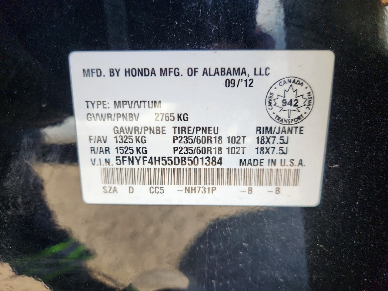 2013 Honda Pilot Exl Black vin: 5FNYF4H55DB501384