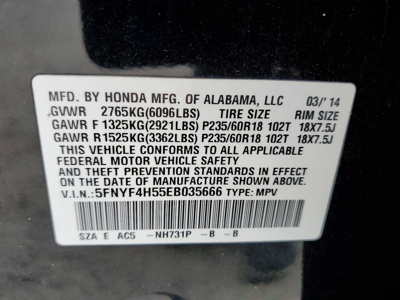2014 Honda Pilot Exl Black vin: 5FNYF4H55EB035666
