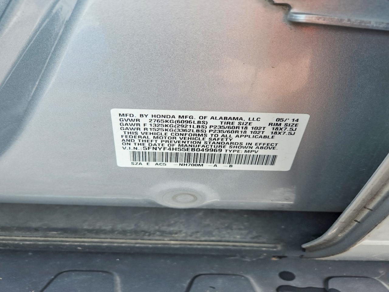 2014 Honda Pilot Exl Silver vin: 5FNYF4H55EB049969