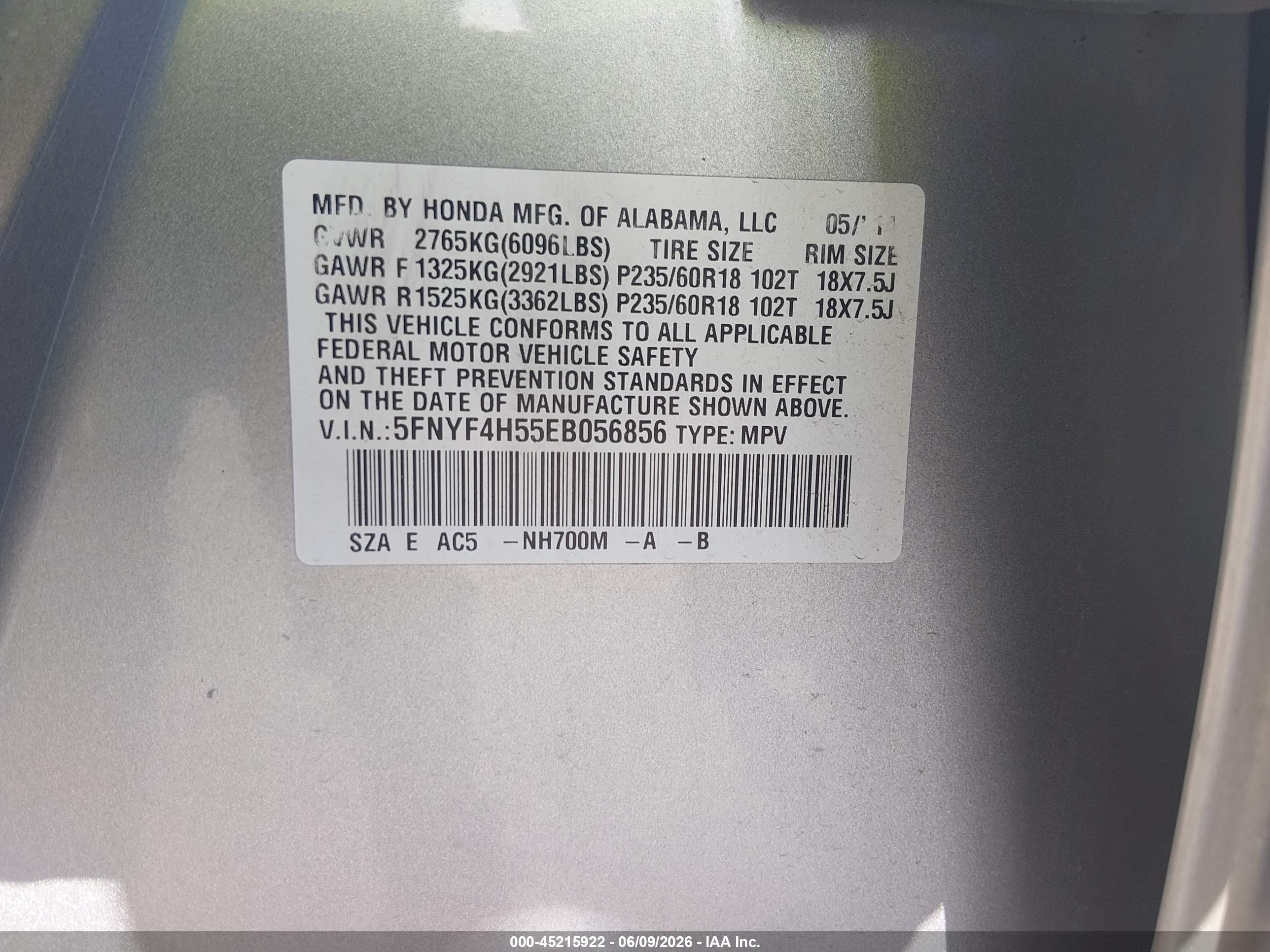 2014 Honda Pilot Ex-l Gray vin: 5FNYF4H55EB056856