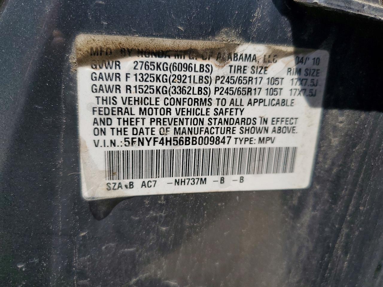 2011 Honda Pilot Exl Gray vin: 5FNYF4H56BB009847