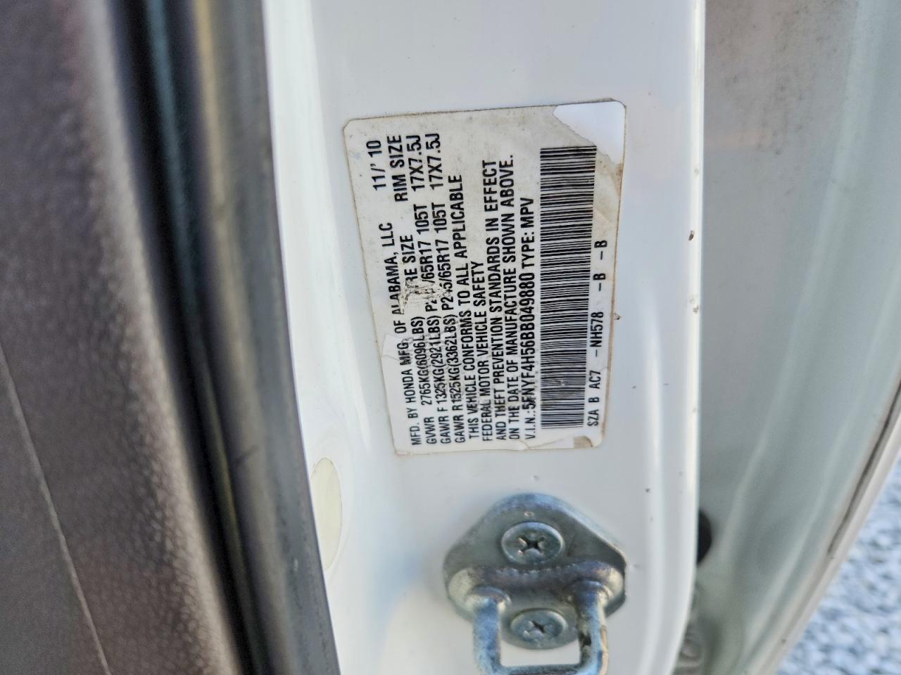 2011 Honda Pilot Exl White vin: 5FNYF4H56BB049880