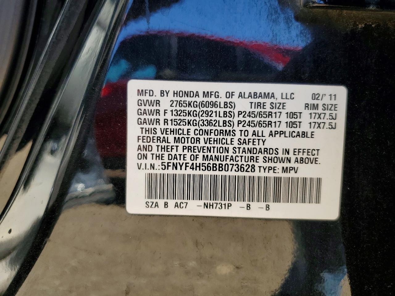2011 Honda Pilot Exl Black vin: 5FNYF4H56BB073628