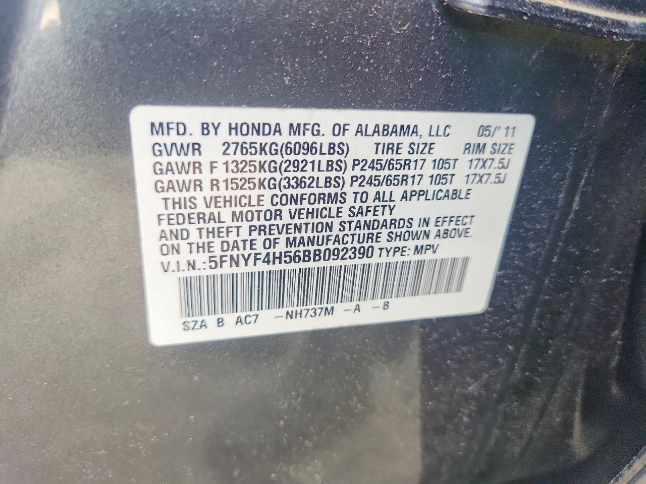 2011 Honda Pilot Exl Gray vin: 5FNYF4H56BB092390