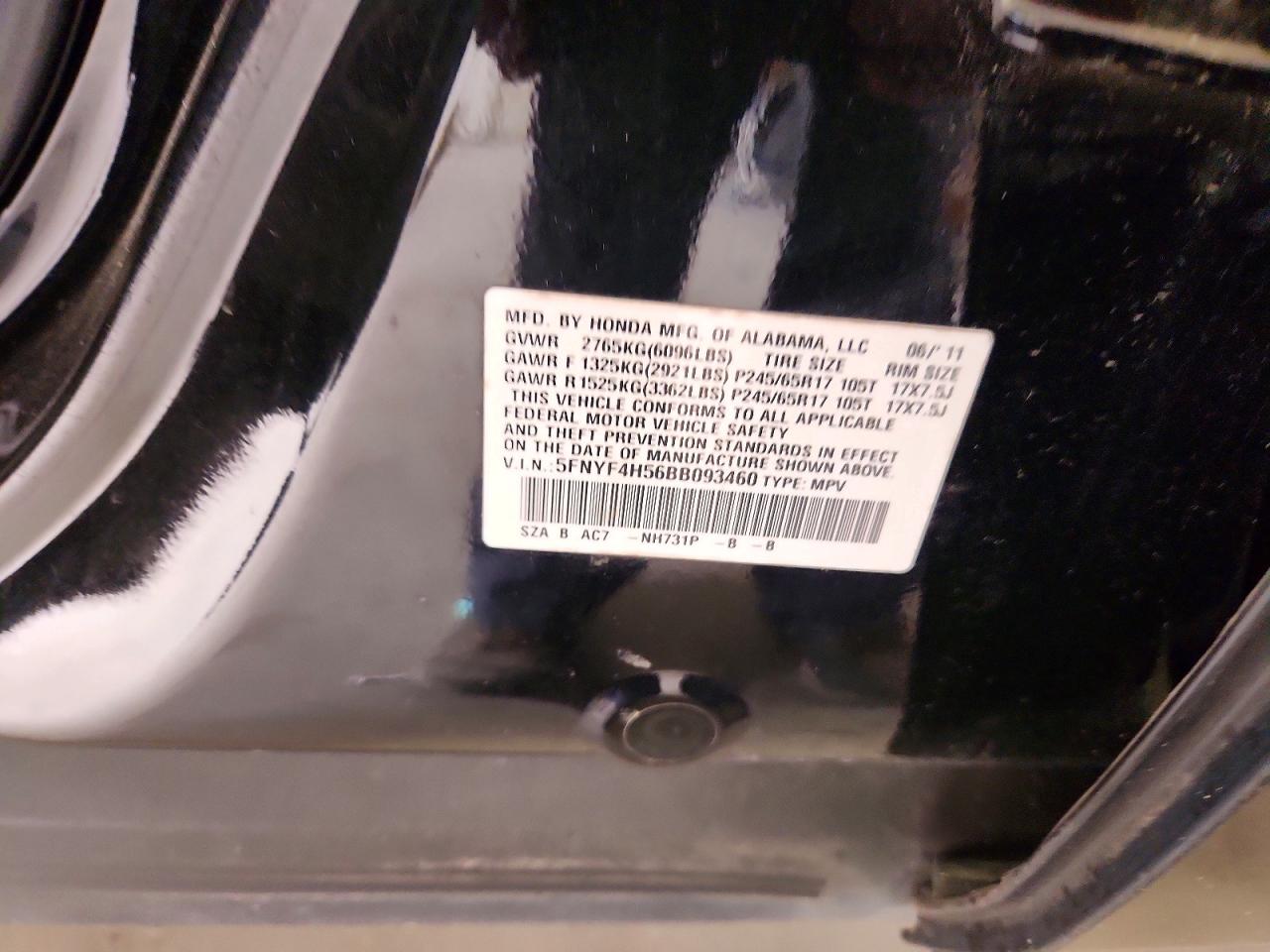 2011 Honda Pilot Exl Black vin: 5FNYF4H56BB093460