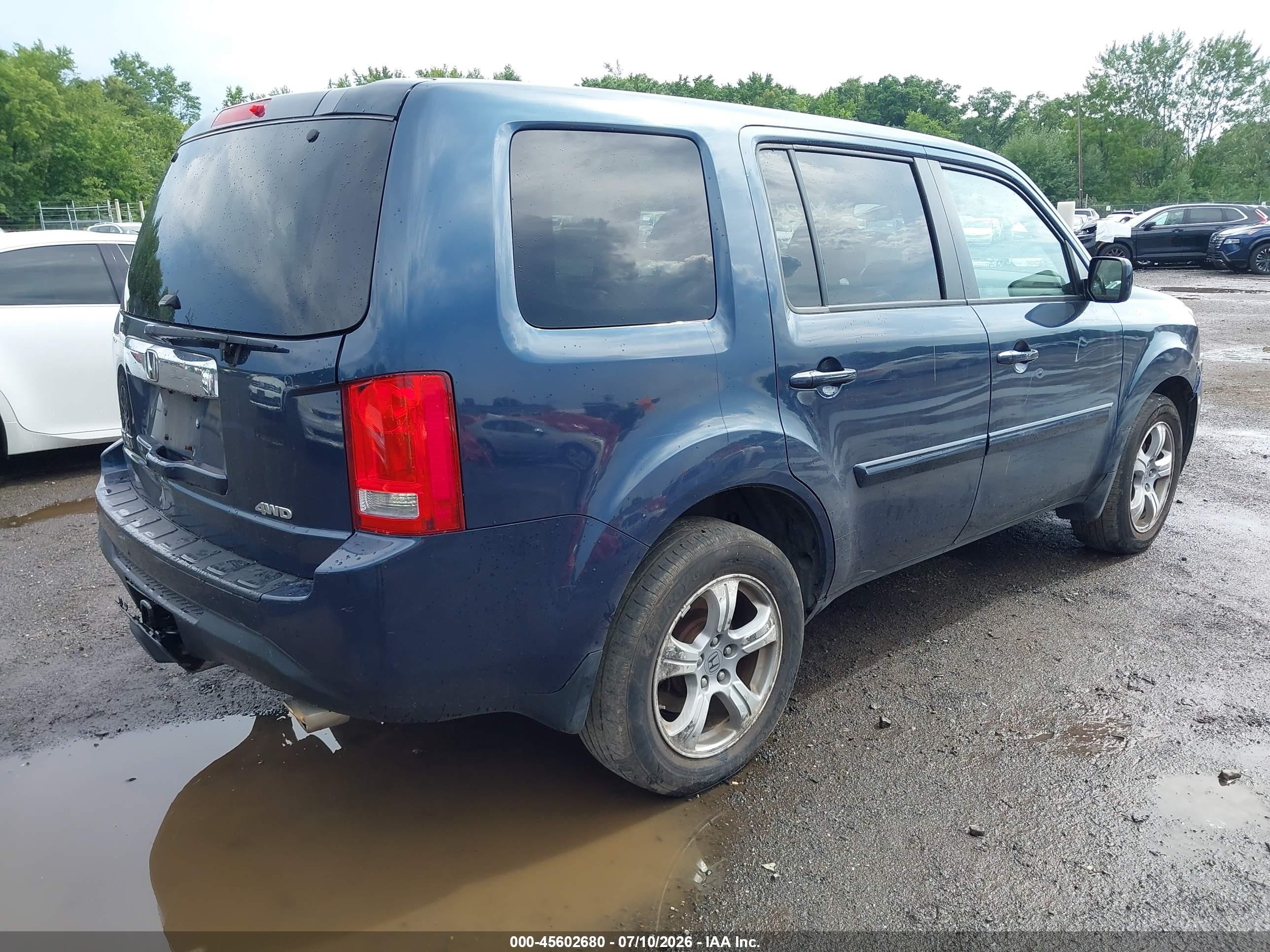 2012 Honda Pilot Ex-l Blue vin: 5FNYF4H56CB031882