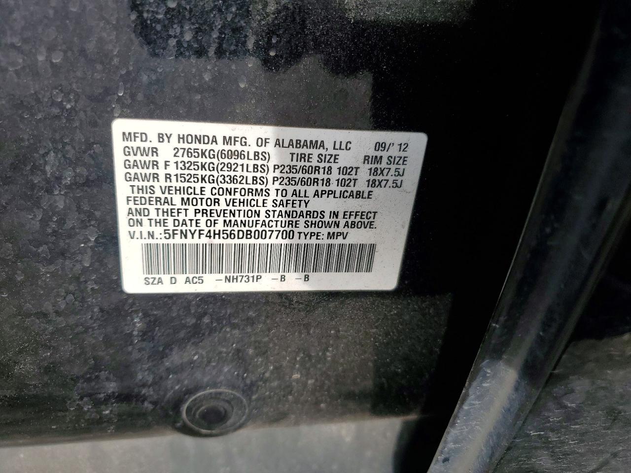 2013 Honda Pilot Exl Black vin: 5FNYF4H56DB007700