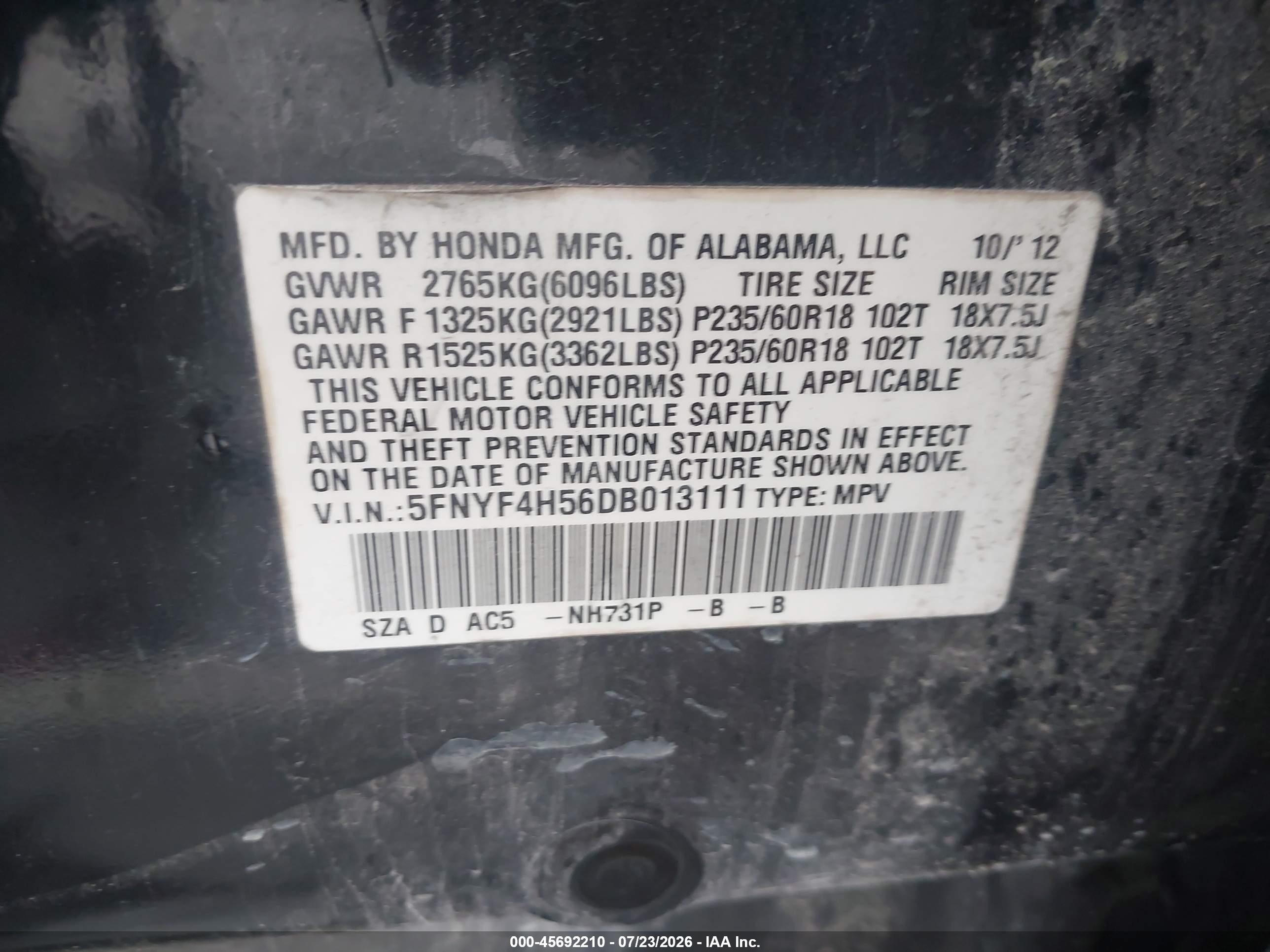 2013 Honda Pilot Ex-l Black vin: 5FNYF4H56DB013111