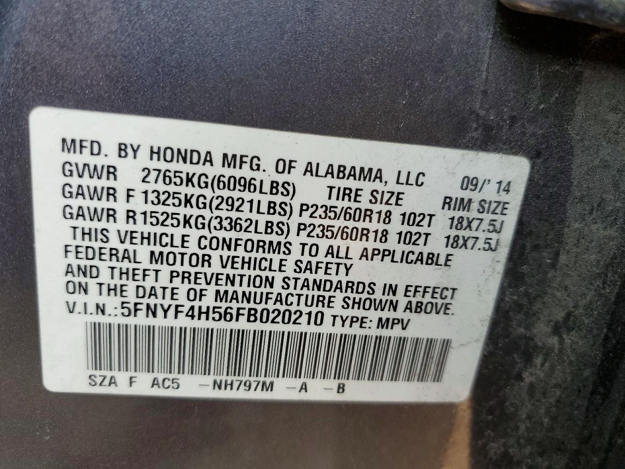 2015 Honda Pilot Exl Gray vin: 5FNYF4H56FB020210
