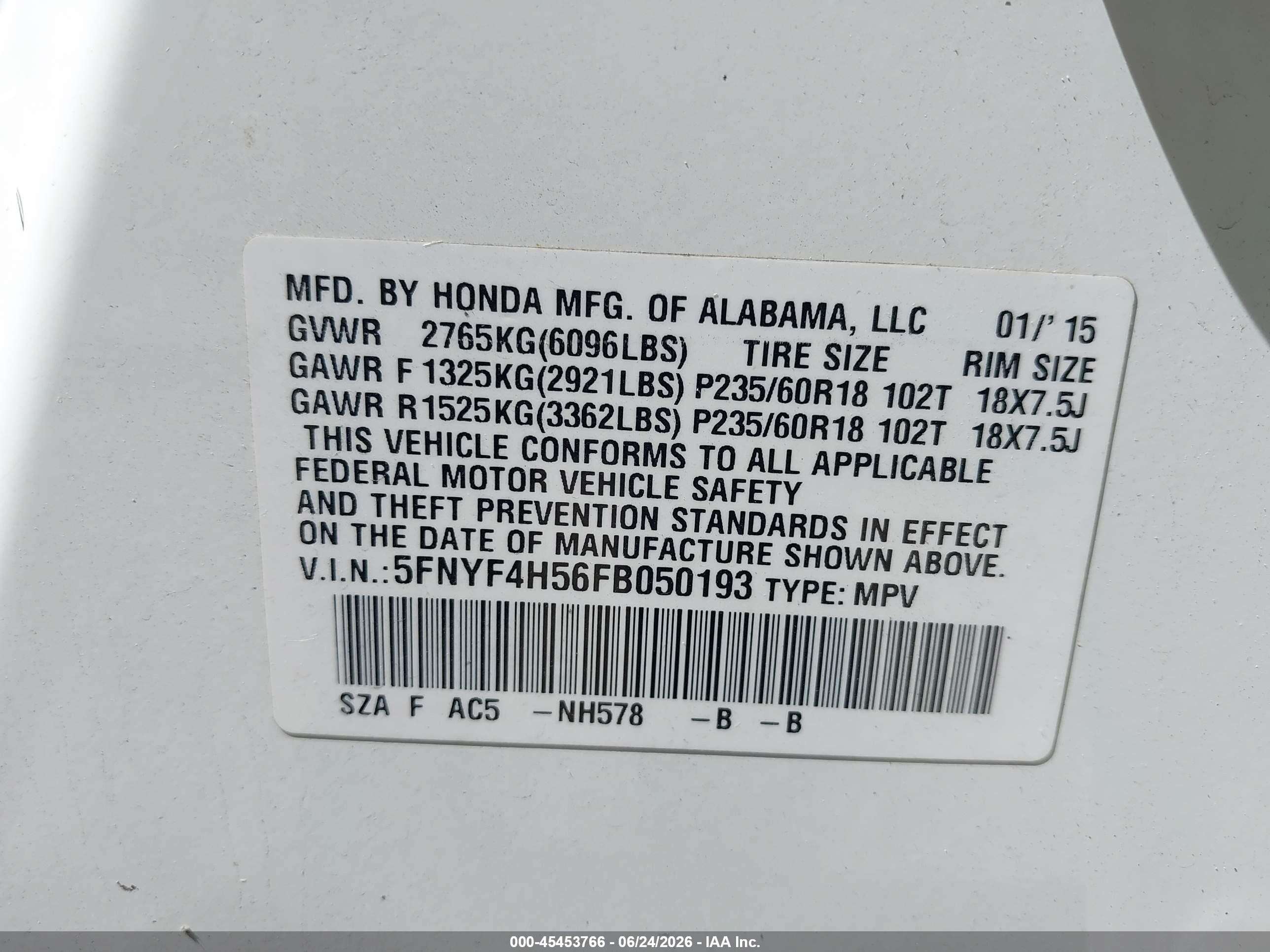 2015 Honda Pilot Ex-l Белый vin: 5FNYF4H56FB050193