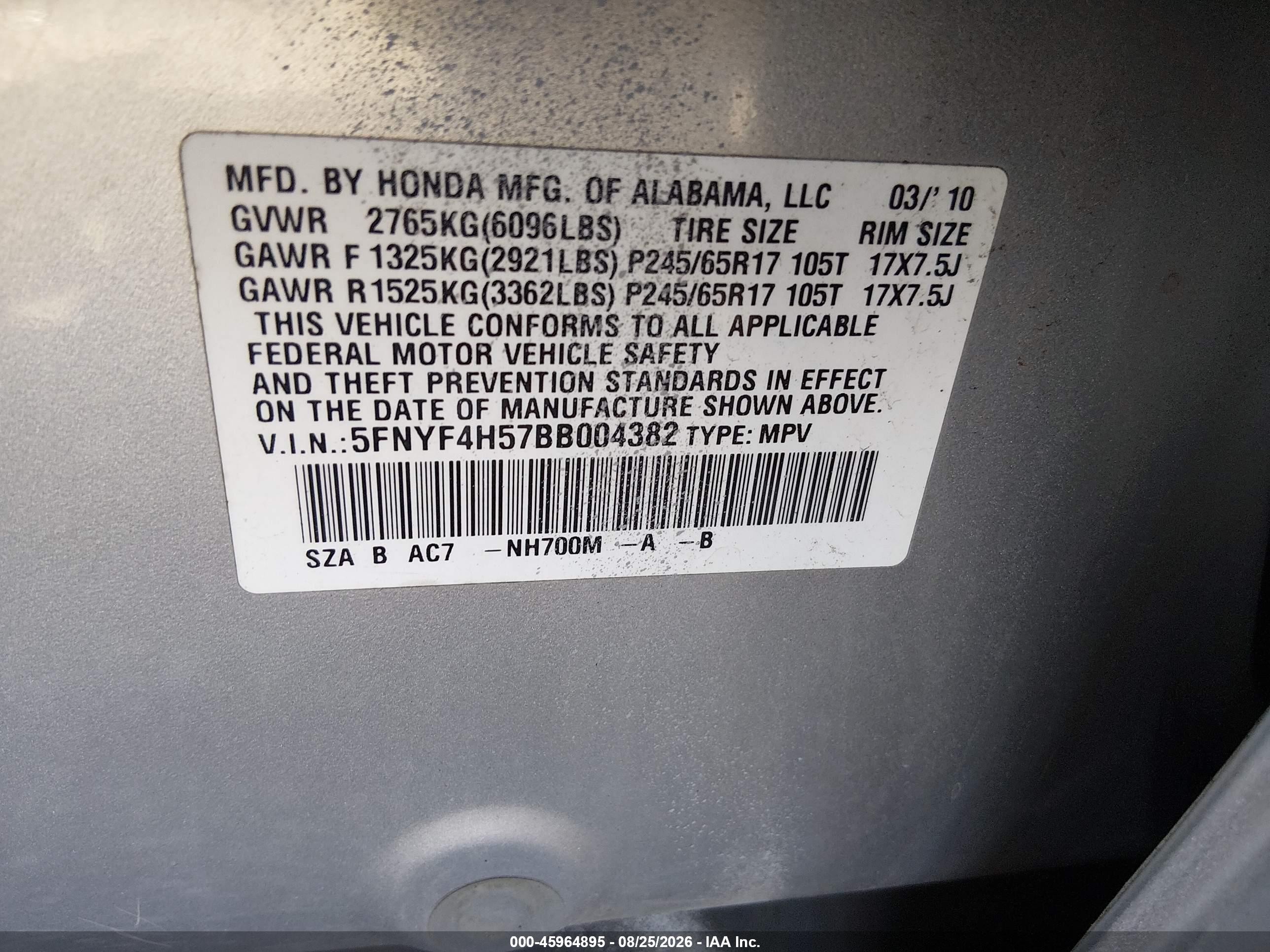 2011 Honda Pilot Ex-l Gray vin: 5FNYF4H57BB004382