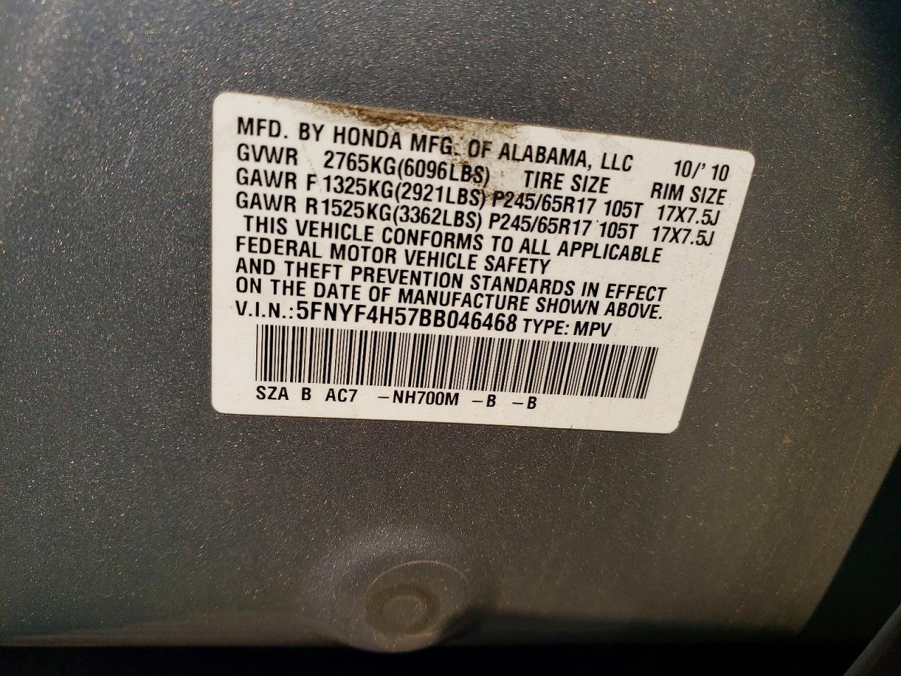 2011 Honda Pilot Exl Silver vin: 5FNYF4H57BB046468