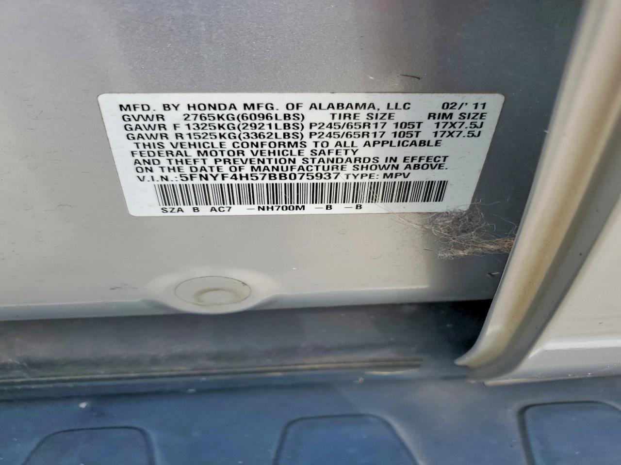2011 Honda Pilot Exl Silver vin: 5FNYF4H57BB075937