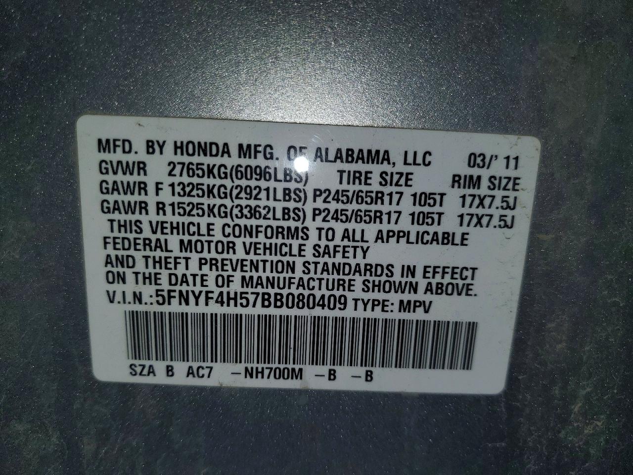 2011 Honda Pilot Exl Серебряный vin: 5FNYF4H57BB080409
