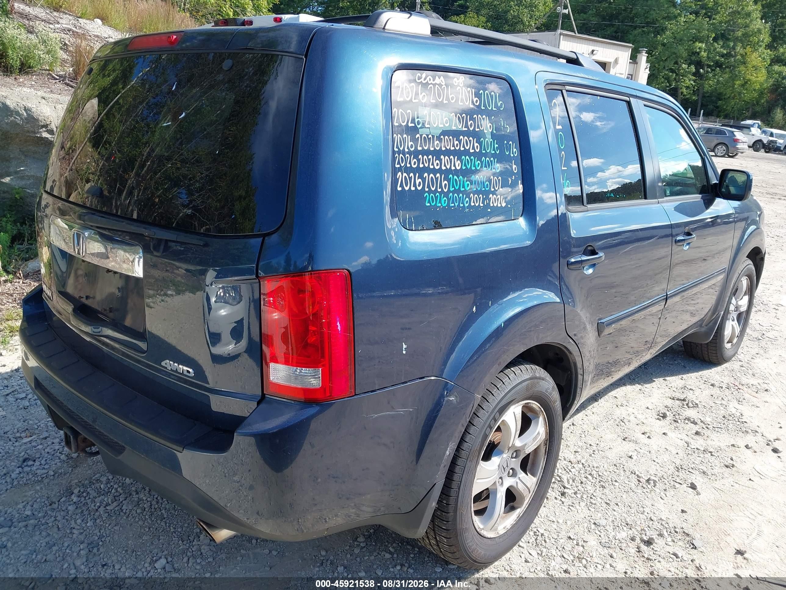 2012 Honda Pilot Ex-l Blue vin: 5FNYF4H57CB032863