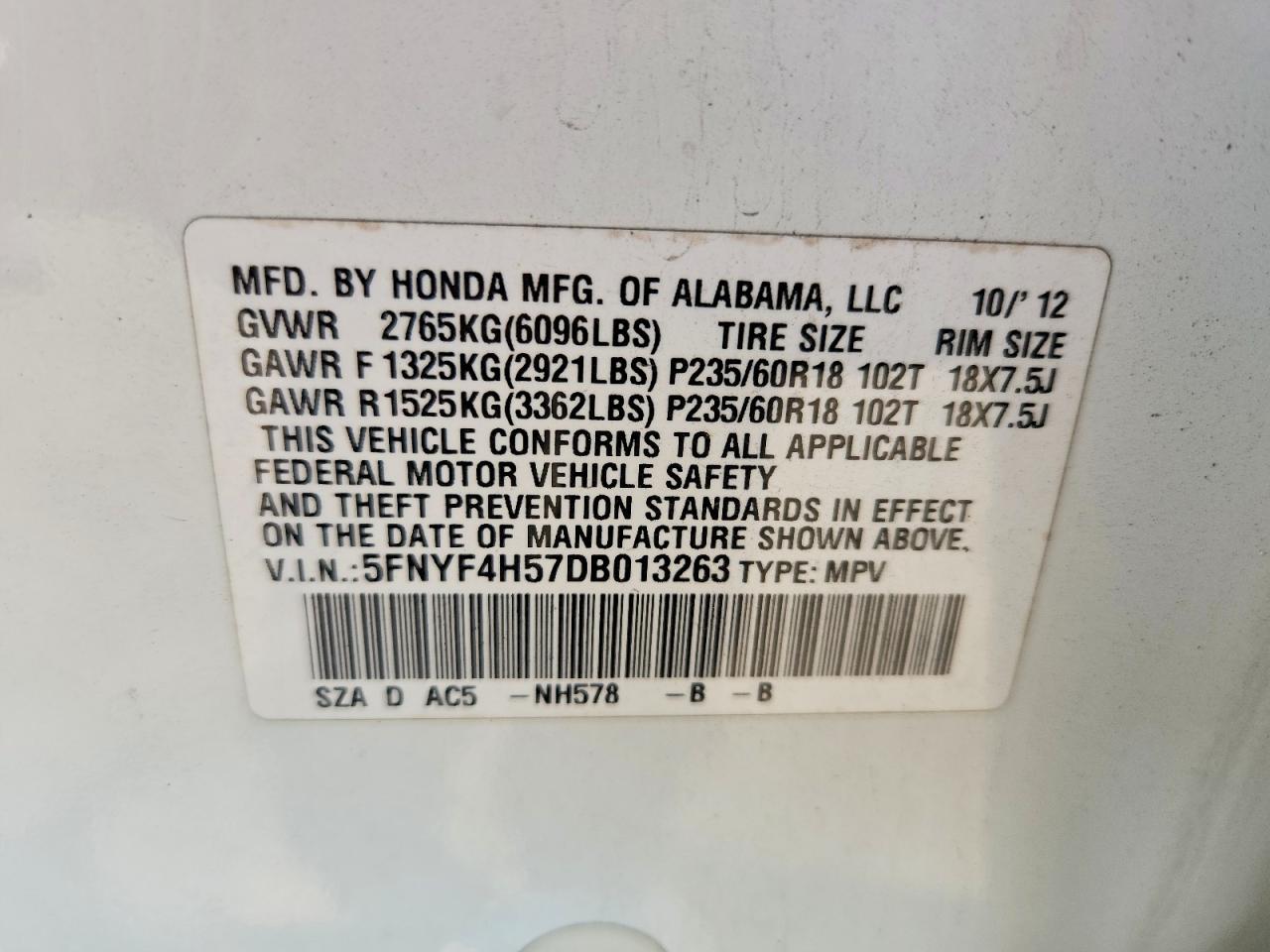 2013 Honda Pilot Exl White vin: 5FNYF4H57DB013263