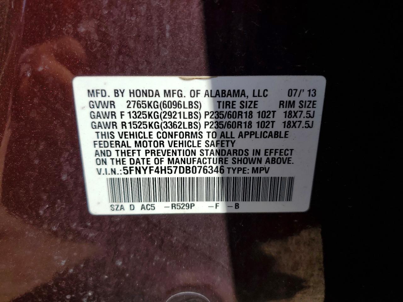 2013 Honda Pilot Exl Brown vin: 5FNYF4H57DB076346