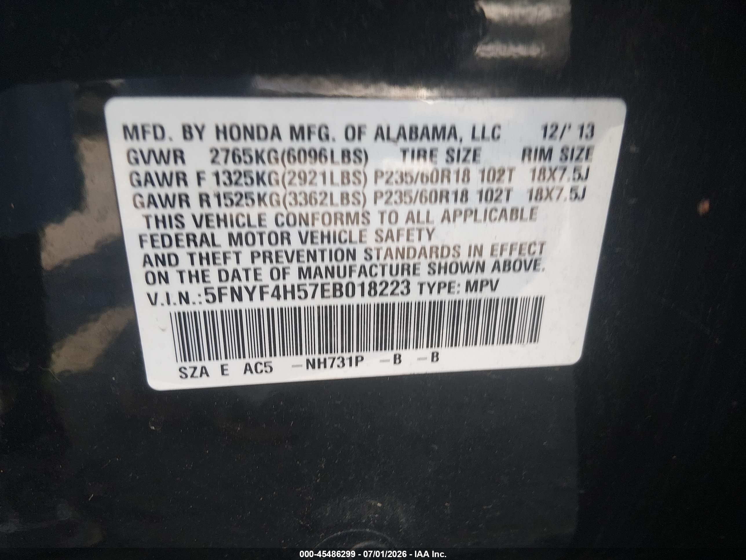 2014 Honda Pilot Ex-l Синий vin: 5FNYF4H57EB018223