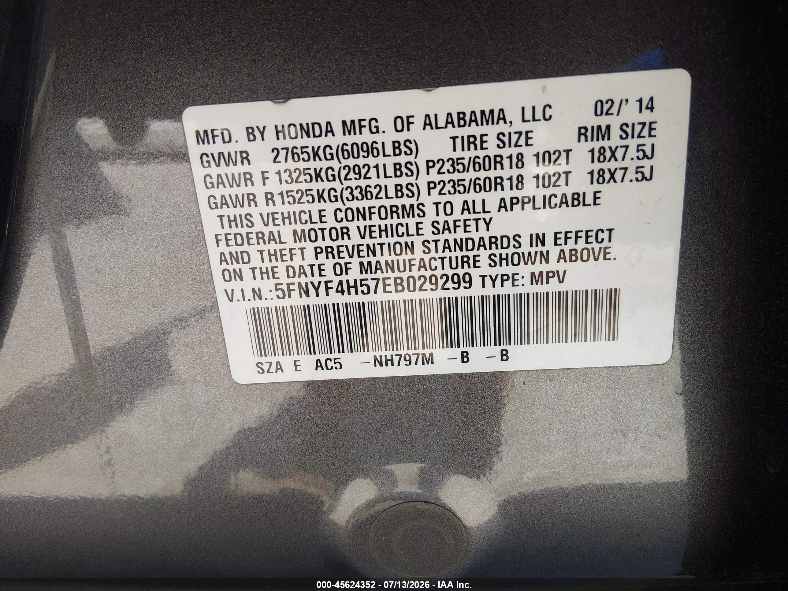 2014 Honda Pilot Ex-l Gray vin: 5FNYF4H57EB029299