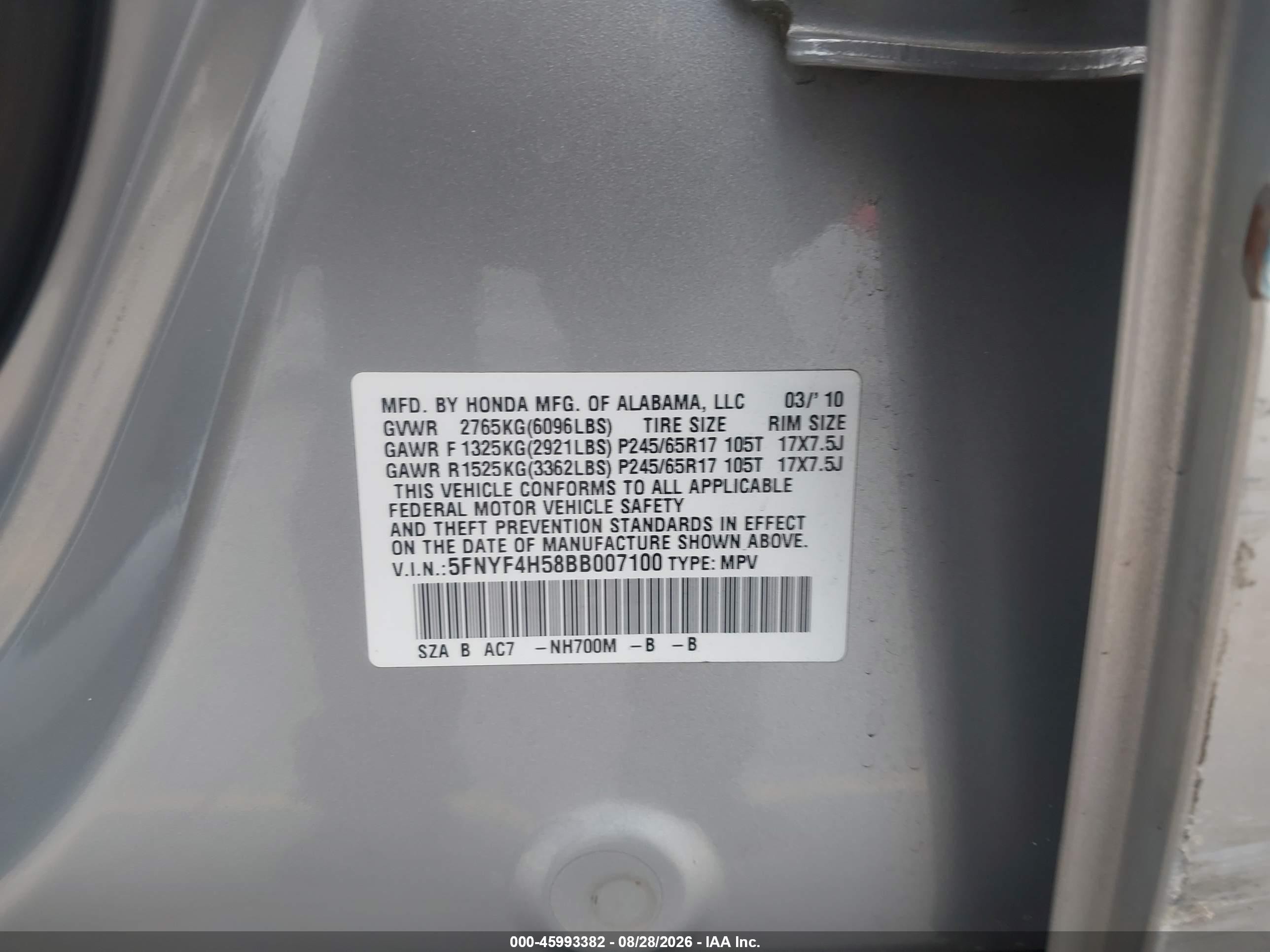 2011 Honda Pilot Ex-l Silver vin: 5FNYF4H58BB007100