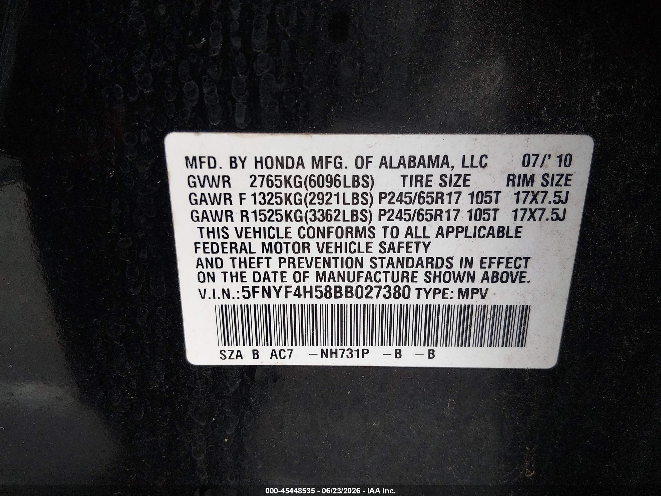 2011 Honda Pilot Ex-l Black vin: 5FNYF4H58BB027380
