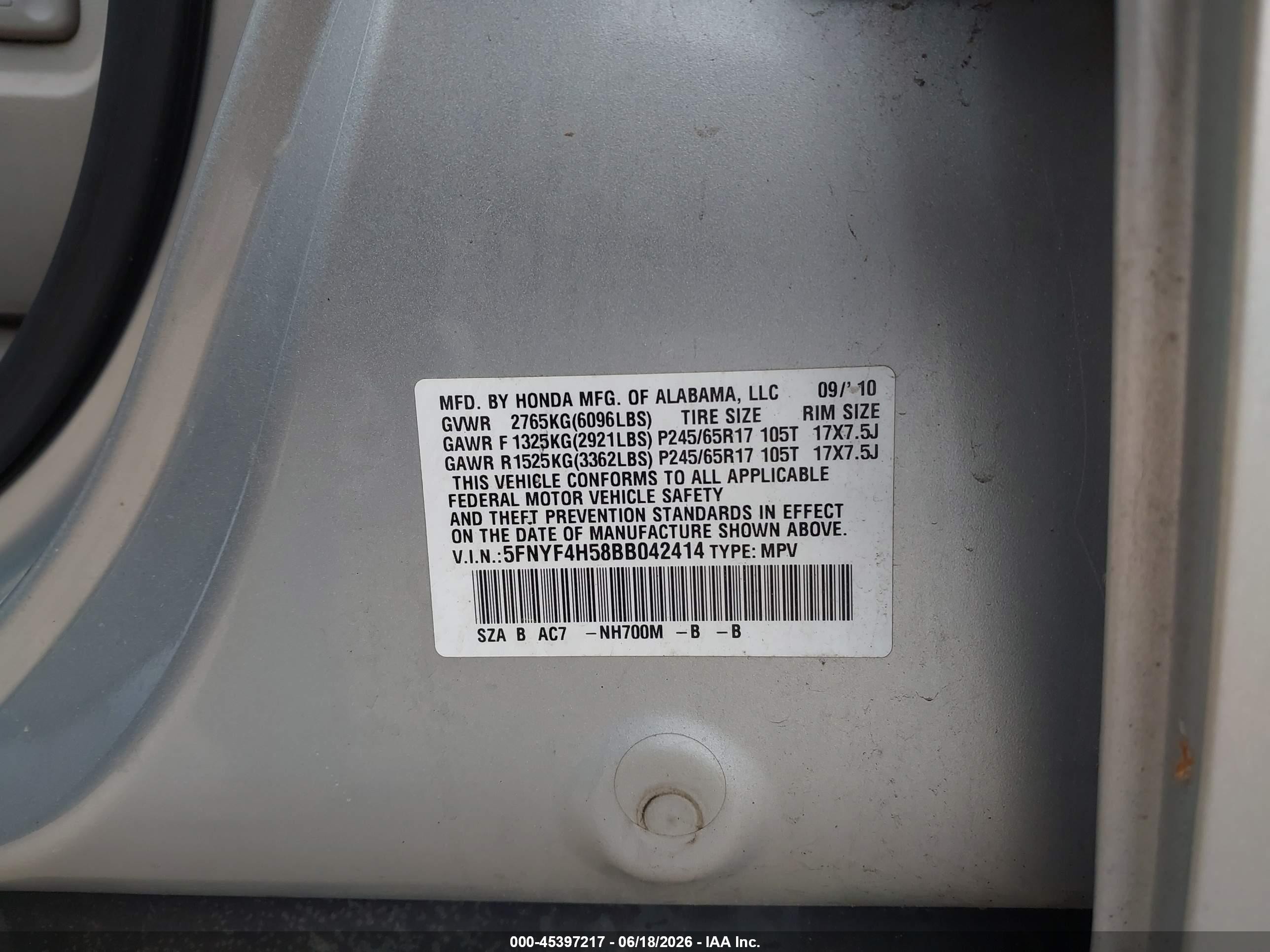 2011 Honda Pilot Ex-l Silver vin: 5FNYF4H58BB042414