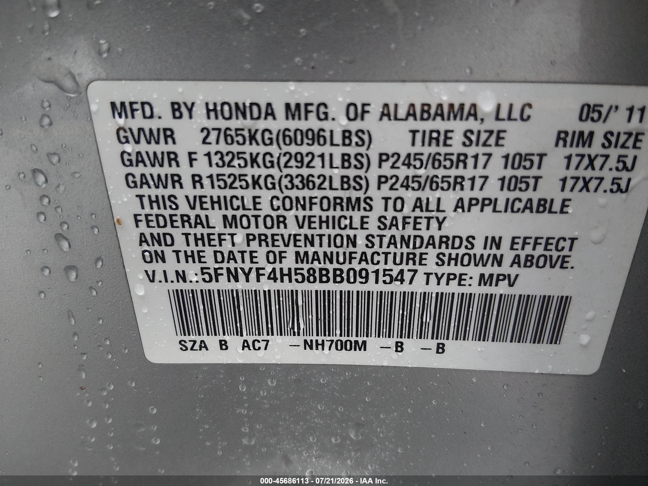 2011 Honda Pilot Ex-l Silver vin: 5FNYF4H58BB091547