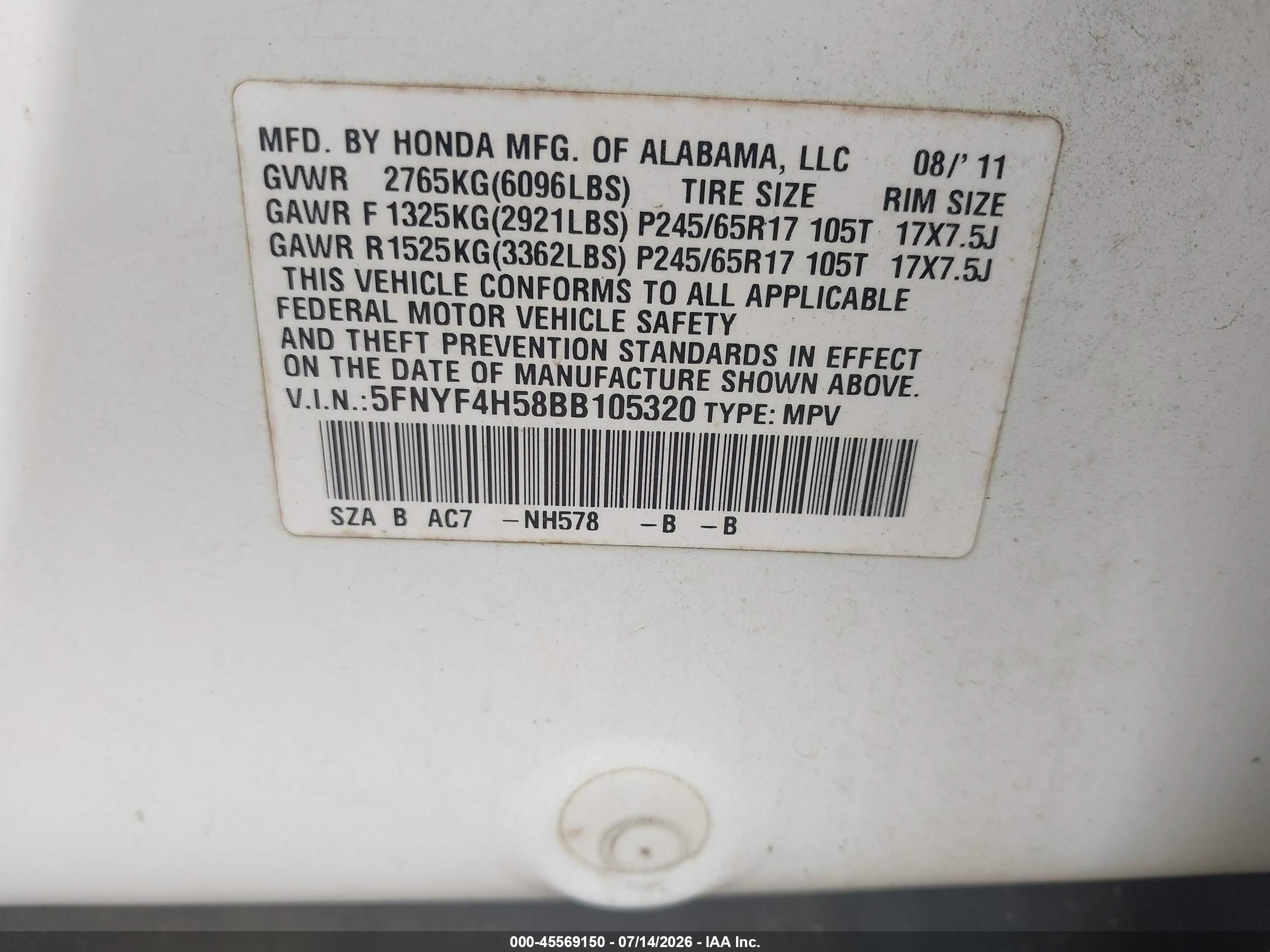 2011 Honda Pilot Ex-l White vin: 5FNYF4H58BB105320