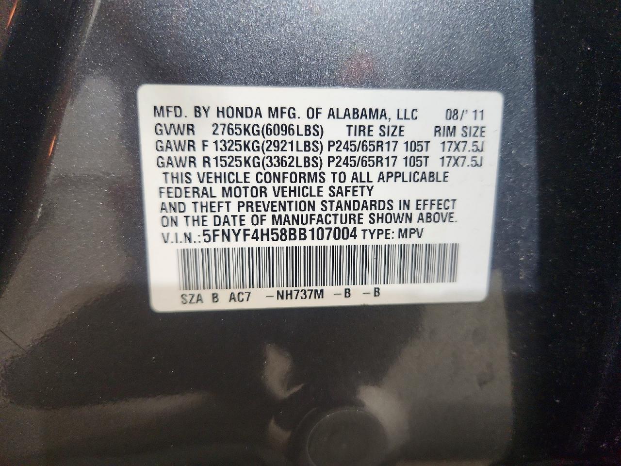 2011 Honda Pilot Exl Gray vin: 5FNYF4H58BB107004