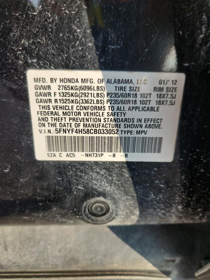 2012 Honda Pilot Exl Black vin: 5FNYF4H58CB033052