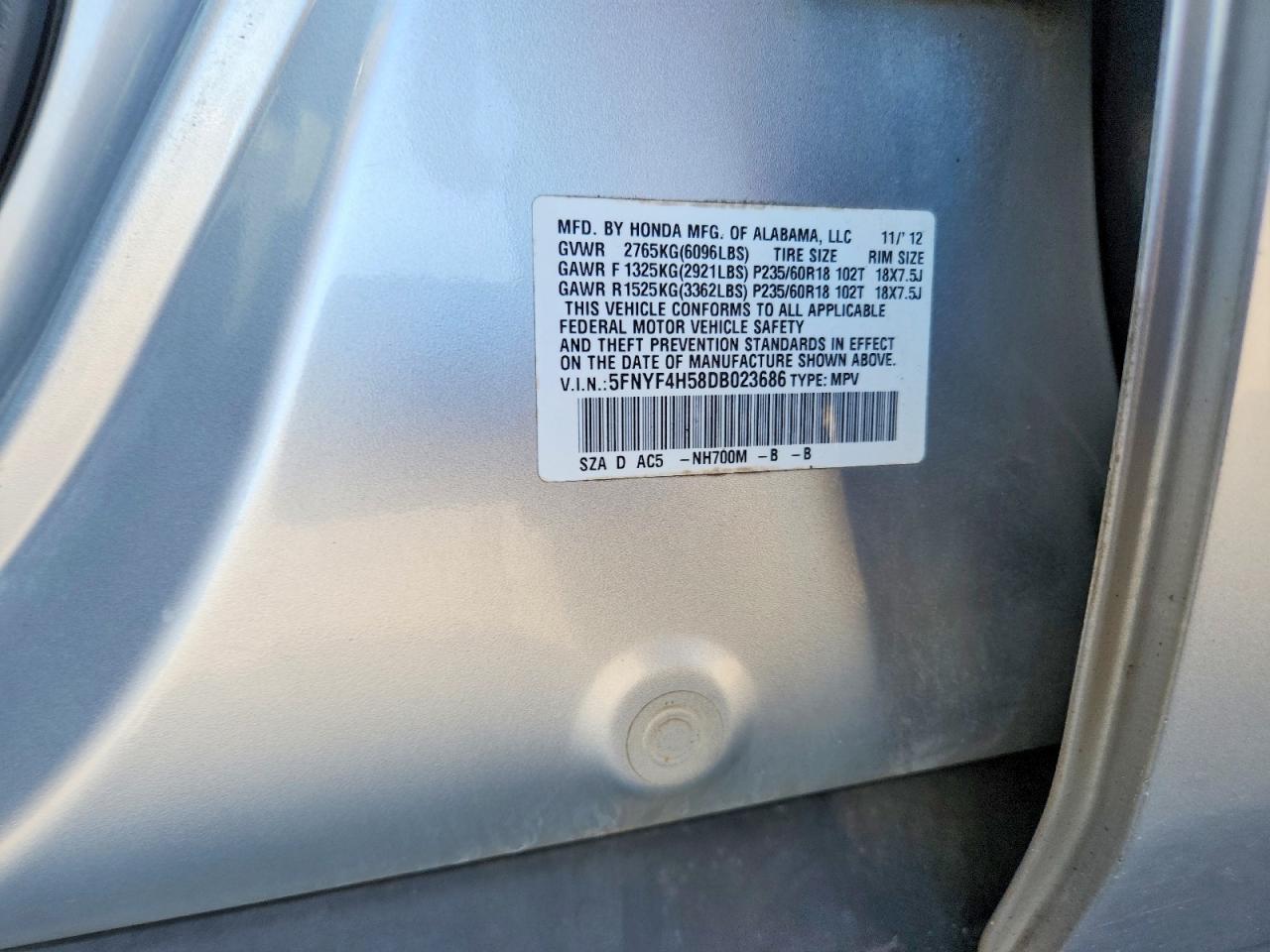 2013 Honda Pilot Exl Silver vin: 5FNYF4H58DB023686