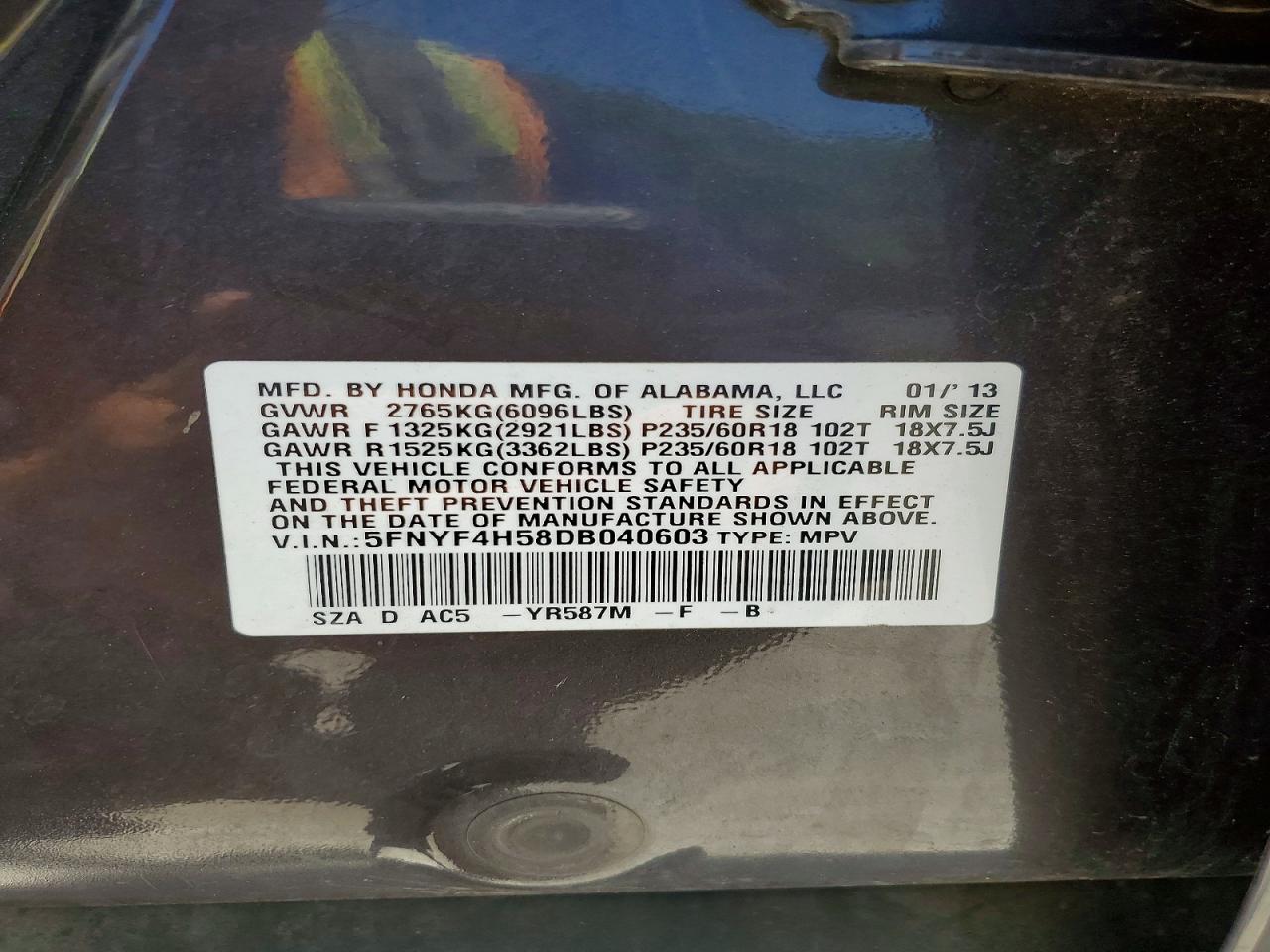2013 Honda Pilot Exl Gray vin: 5FNYF4H58DB040603