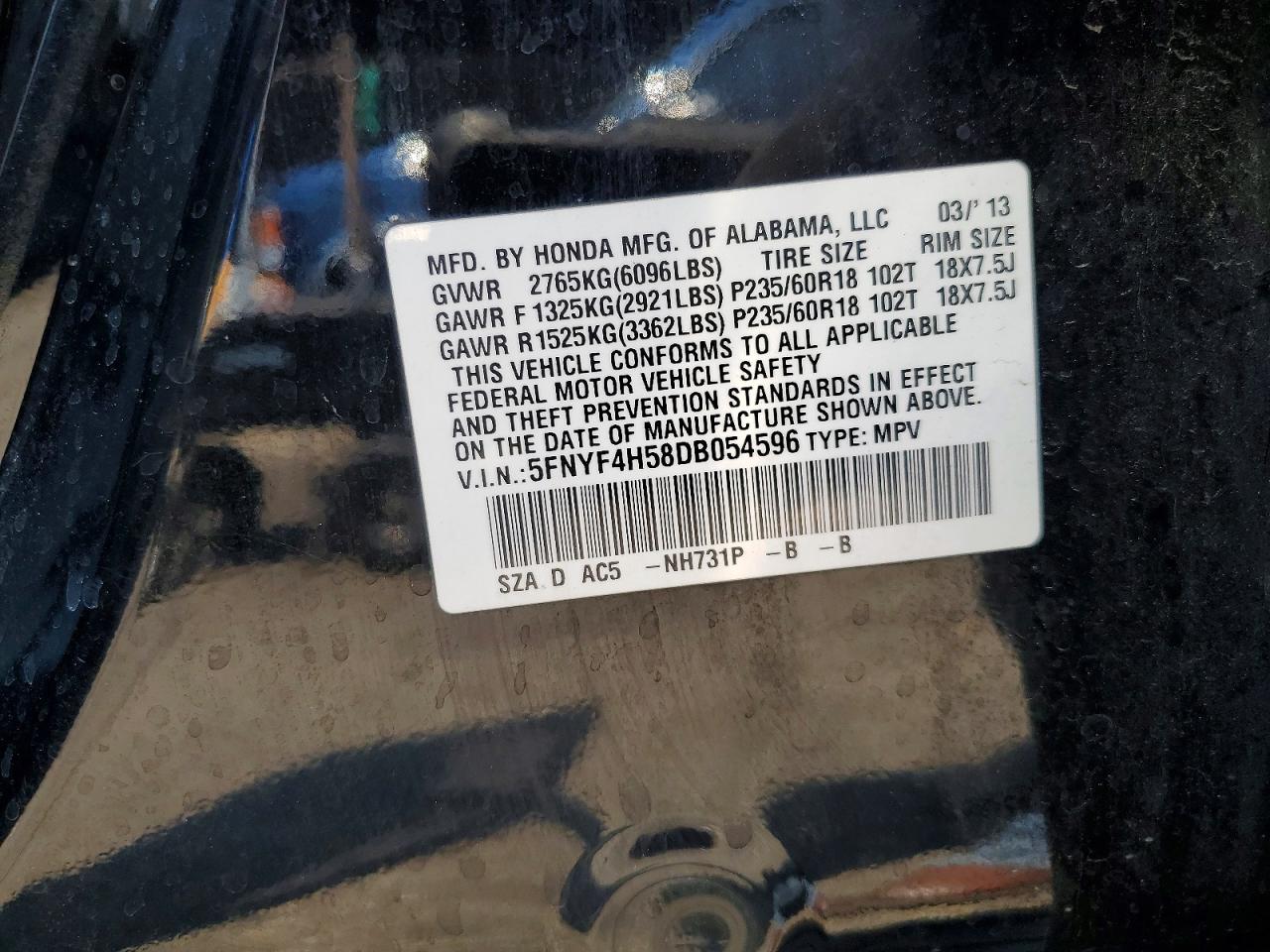 2013 Honda Pilot Exl Black vin: 5FNYF4H58DB054596