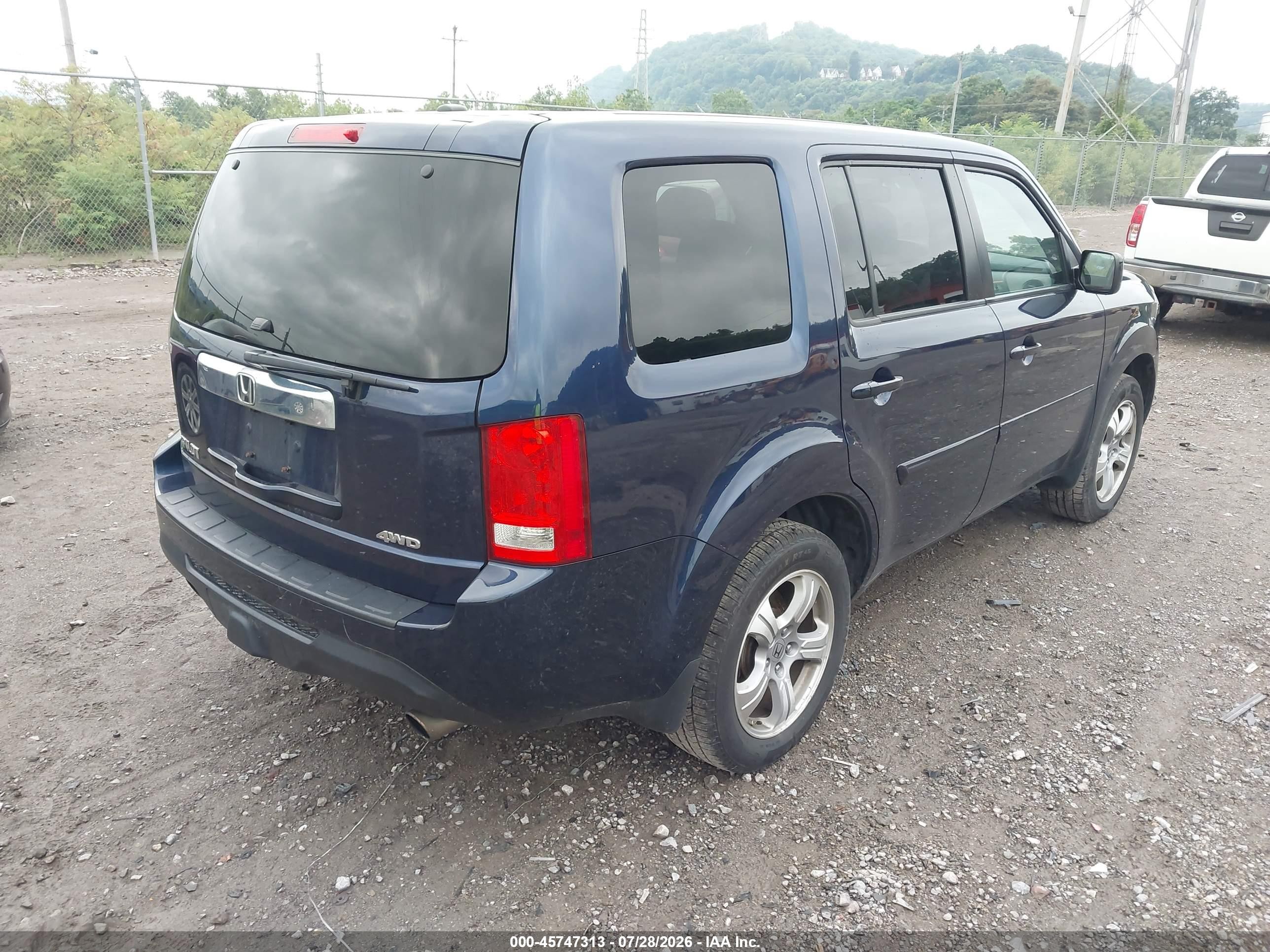 2014 Honda Pilot Ex-l Blue vin: 5FNYF4H58EB042207